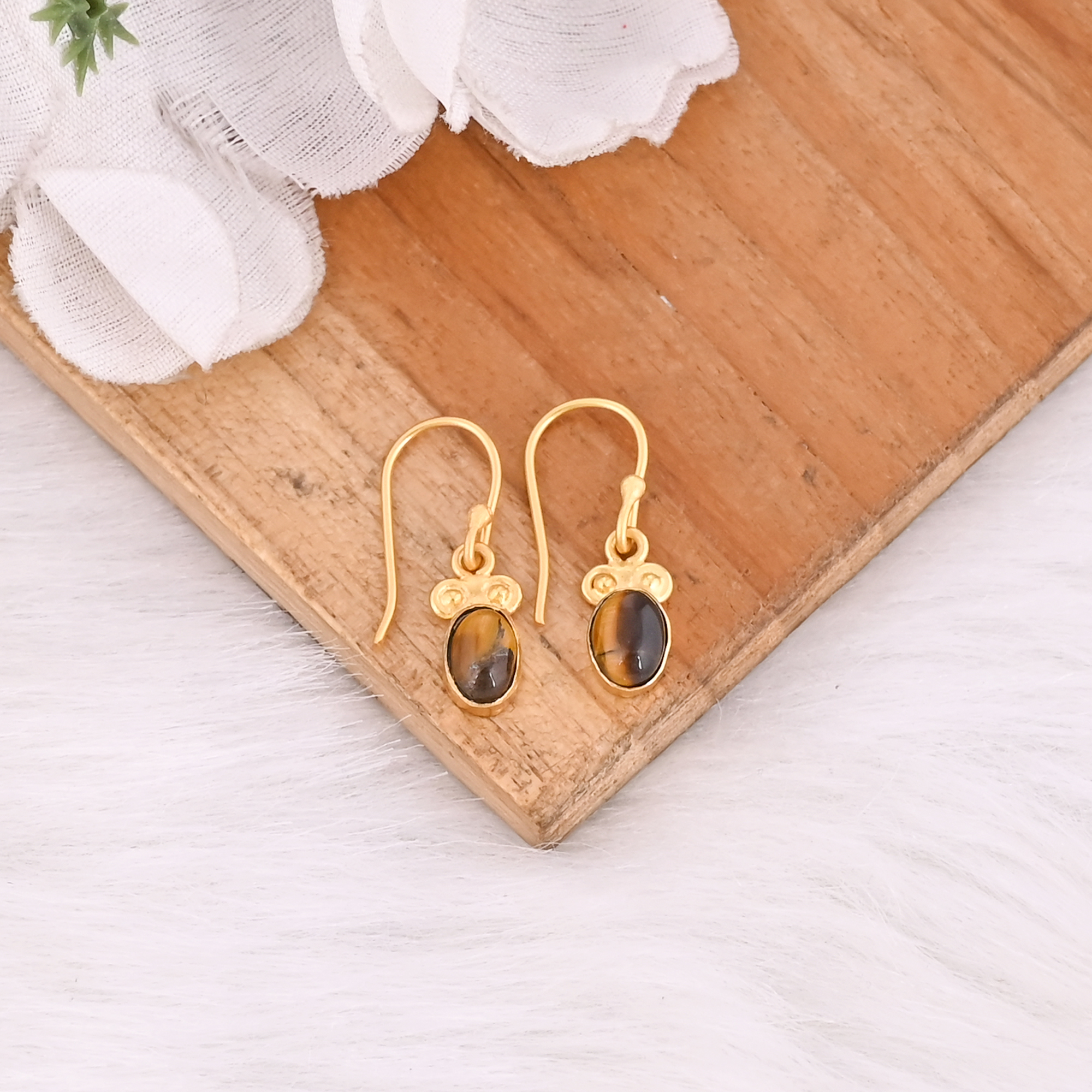 Natural Tiger Eye Earrings Handmade Gemstone Jewelry for Women