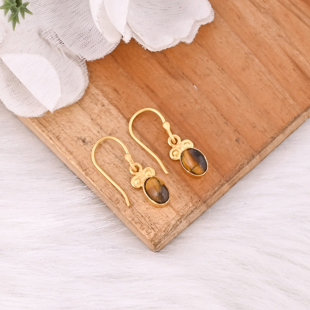 Image of Natural Tiger Eye Earrings Handmade Gemstone Jewelry for Women