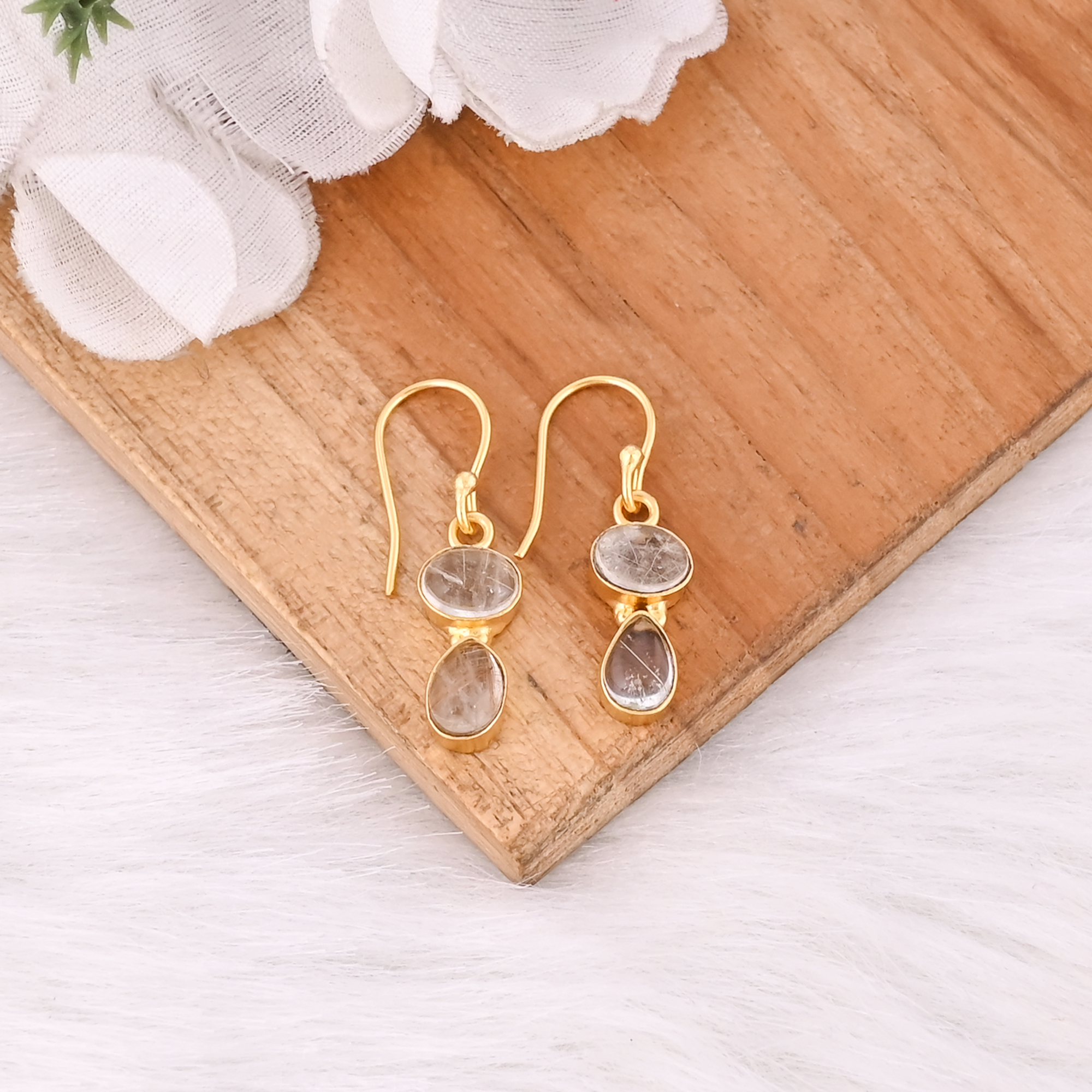 Natural Golden Rutile Earrings Handmade Gemstone Jewelry for Women