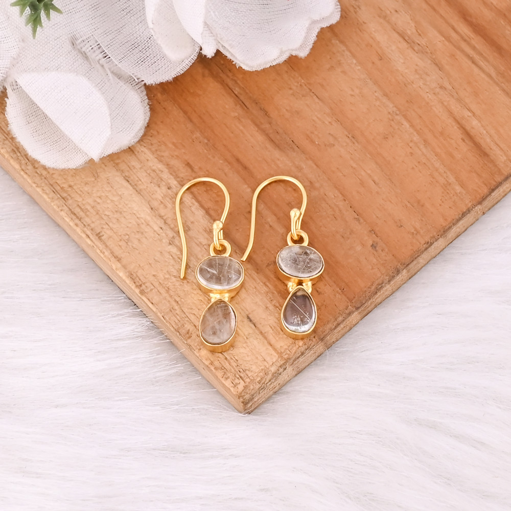 Image of Natural Golden Rutile Earrings Handmade Gemstone Jewelry for Women