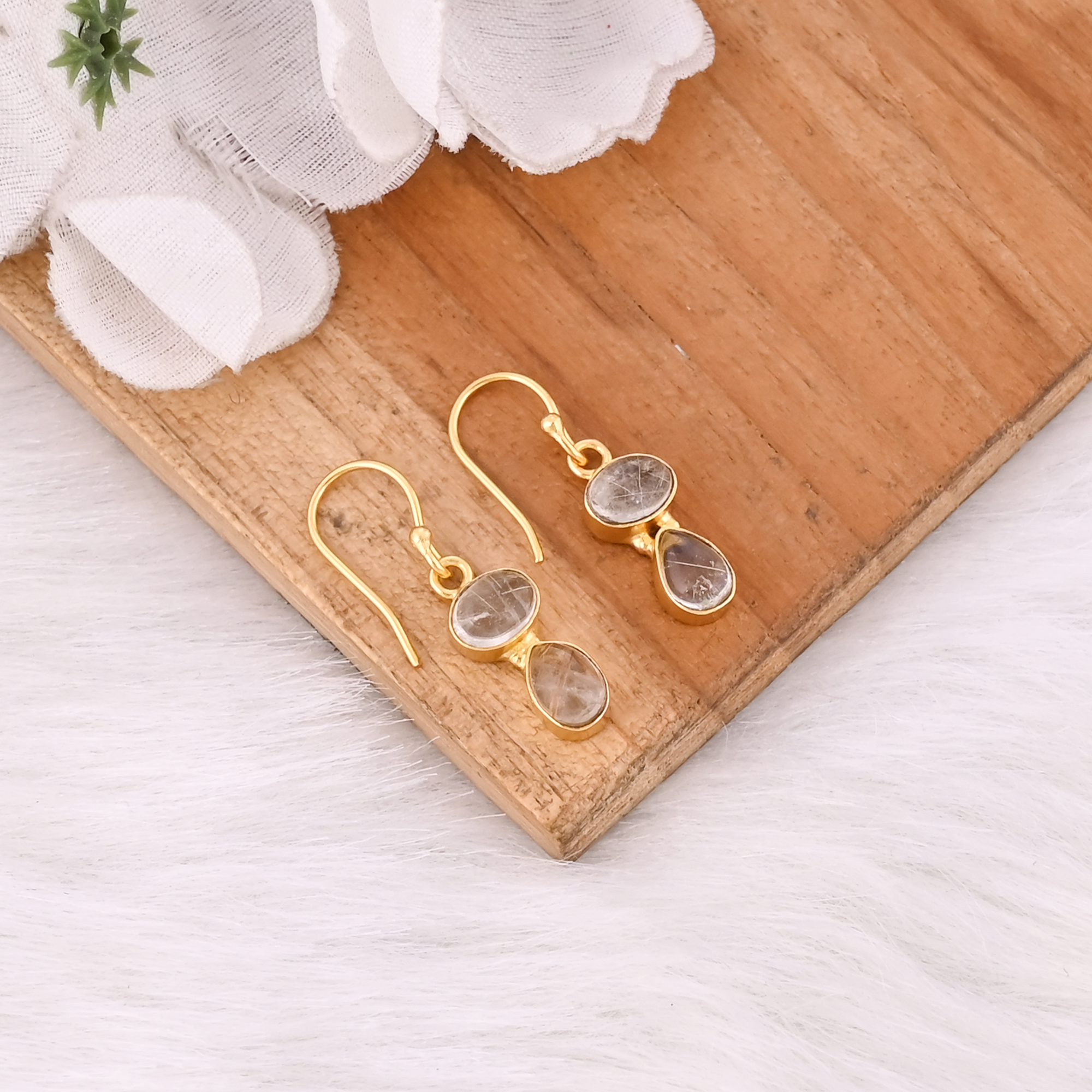Natural Golden Rutile Earrings Handmade Gemstone Jewelry for Women
