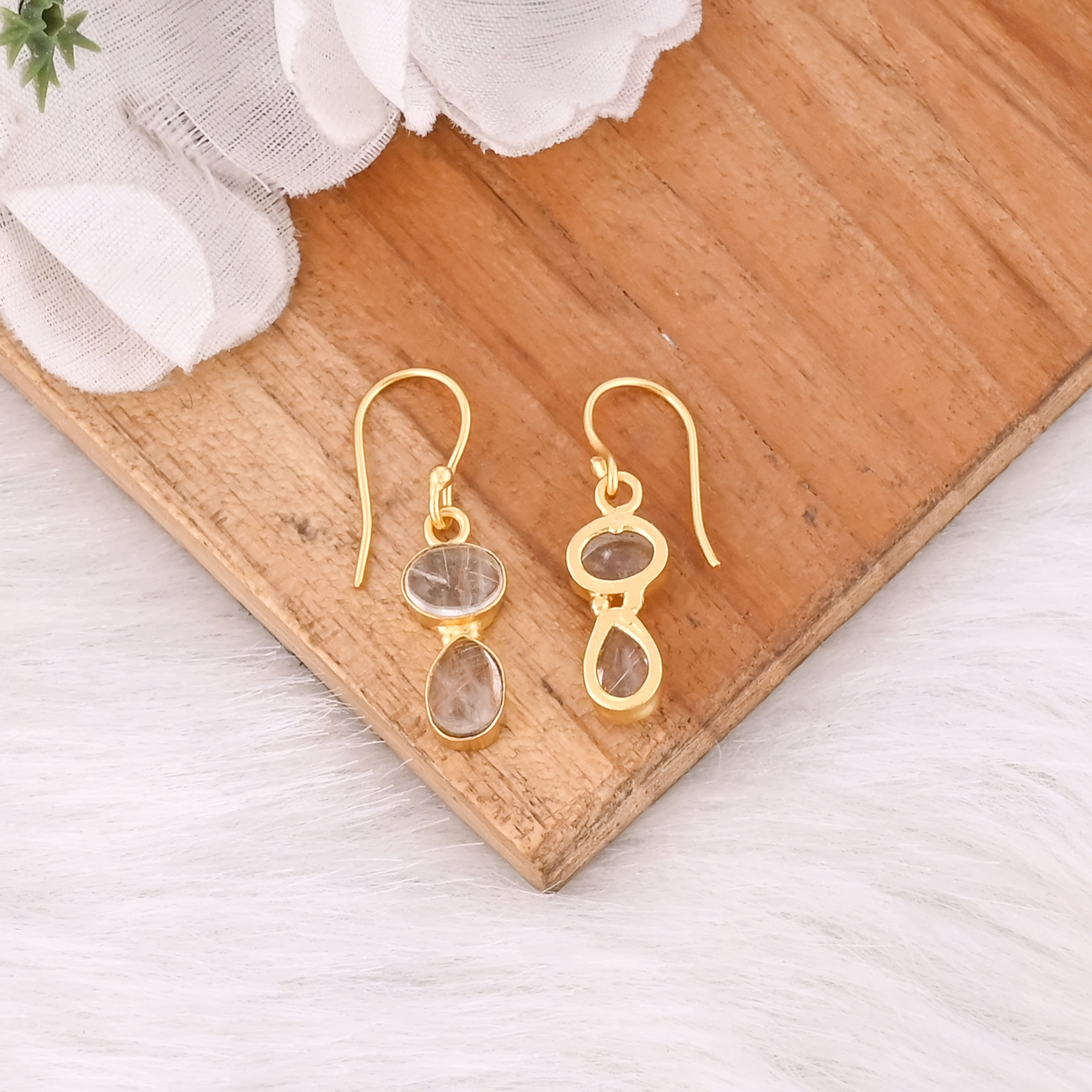 Natural Golden Rutile Earrings Handmade Gemstone Jewelry for Women