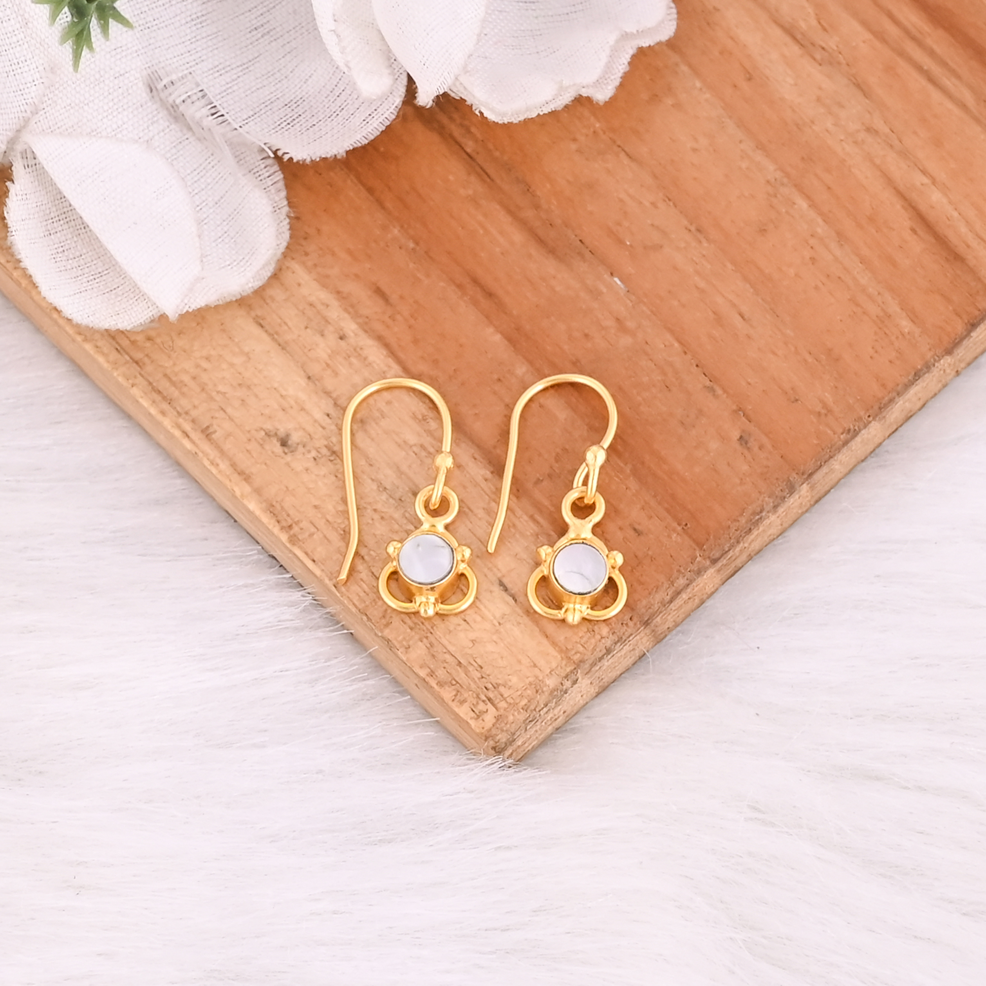 Elegant Mother of Pearl Tiny Floral Shaped Brass Earrings for Women
