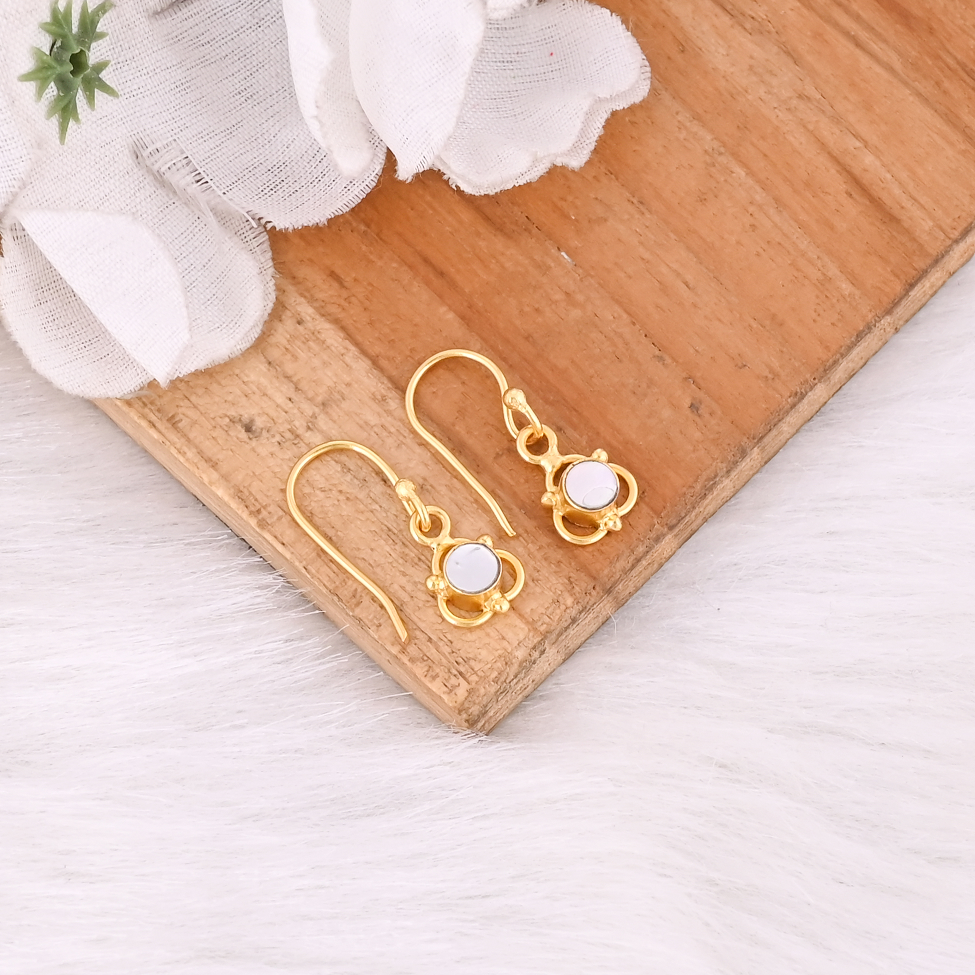 Elegant Mother of Pearl Tiny Floral Shaped Brass Earrings for Women