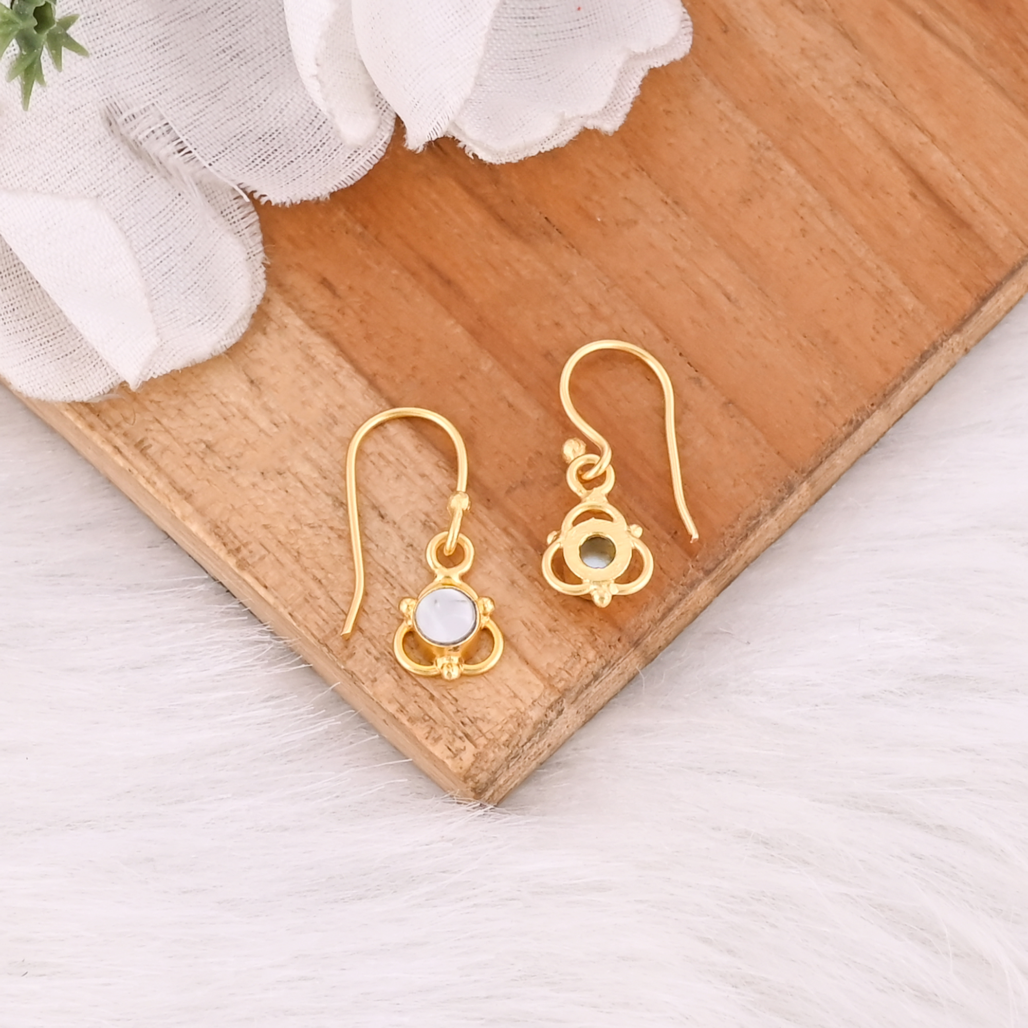 Elegant Mother of Pearl Tiny Floral Shaped Brass Earrings for Women