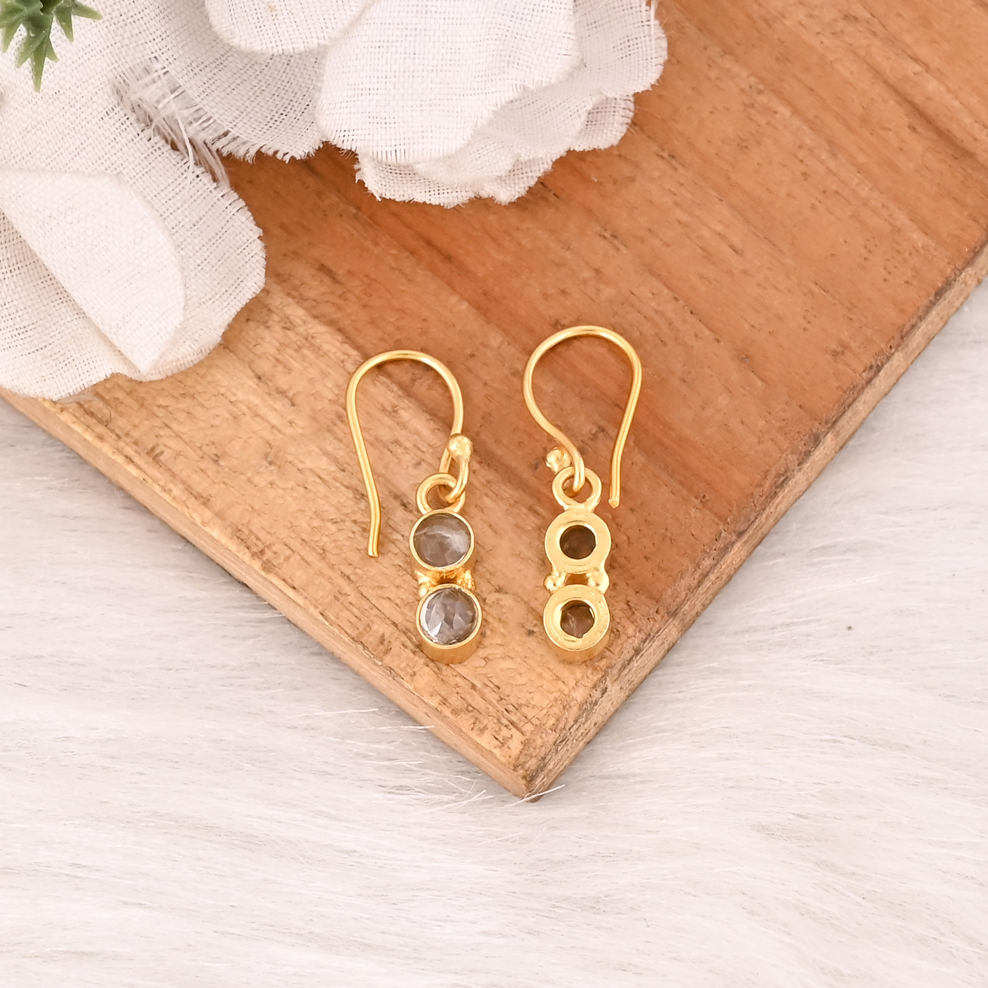 Elegant Two Stone Prehnite Earrings For Women