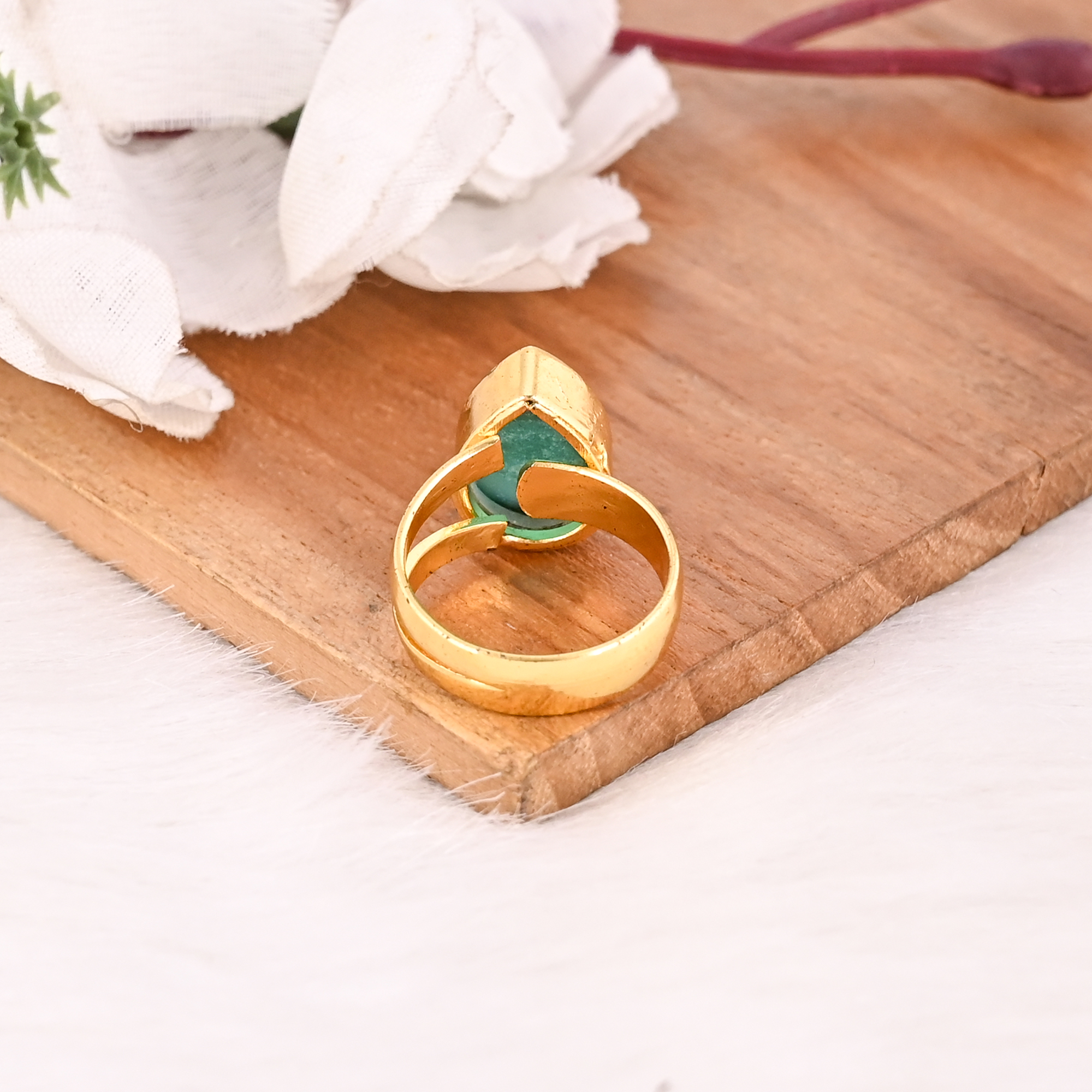 Vintage Apatite Hydro Brass Ring Handmade Adjustable Gemstone Jewelry for Women