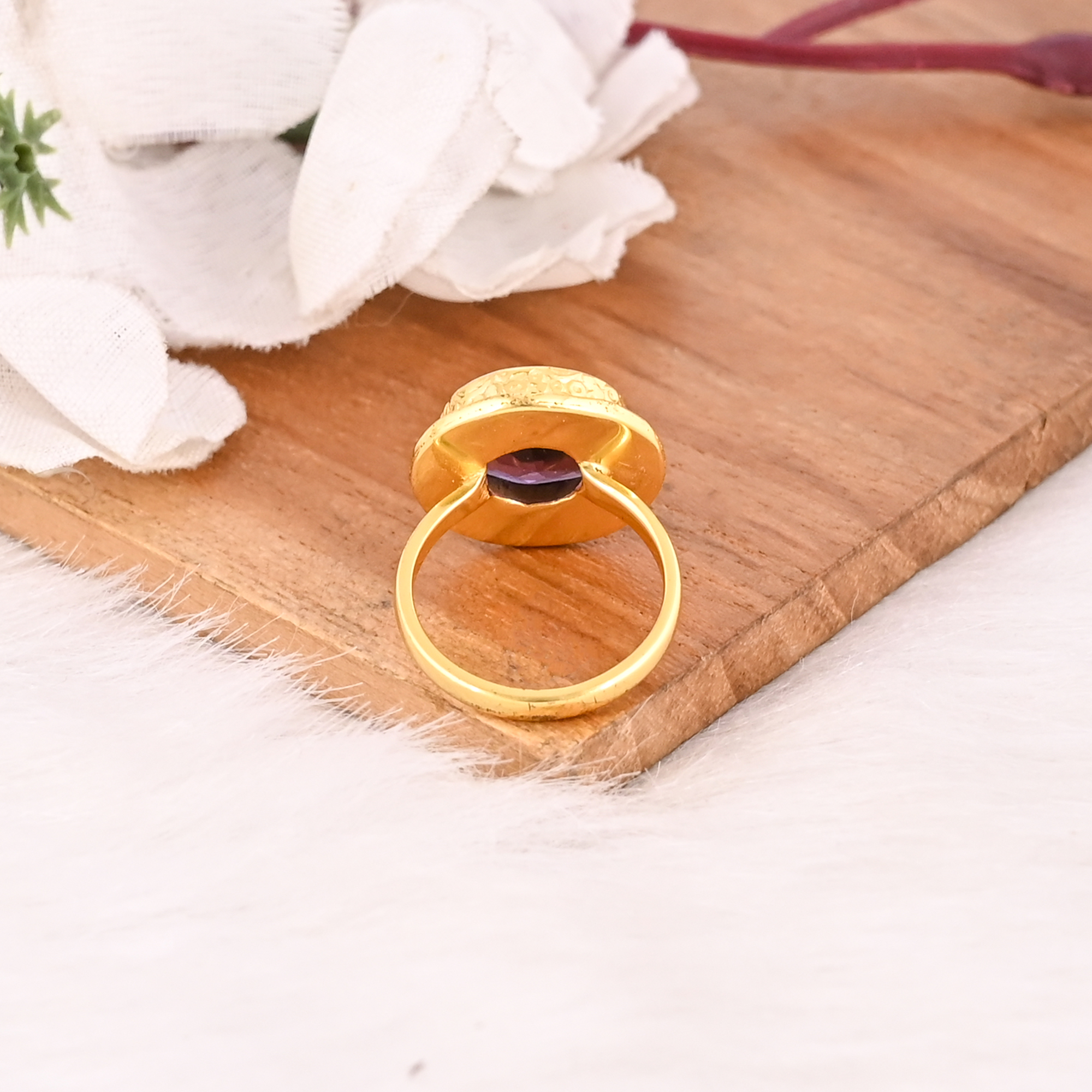 Vintage Style Purple Amethyst Hydro Ring Gold Plated Brass Gemstone Rings Stylish Daily Wear Fashion Jewelry for Women