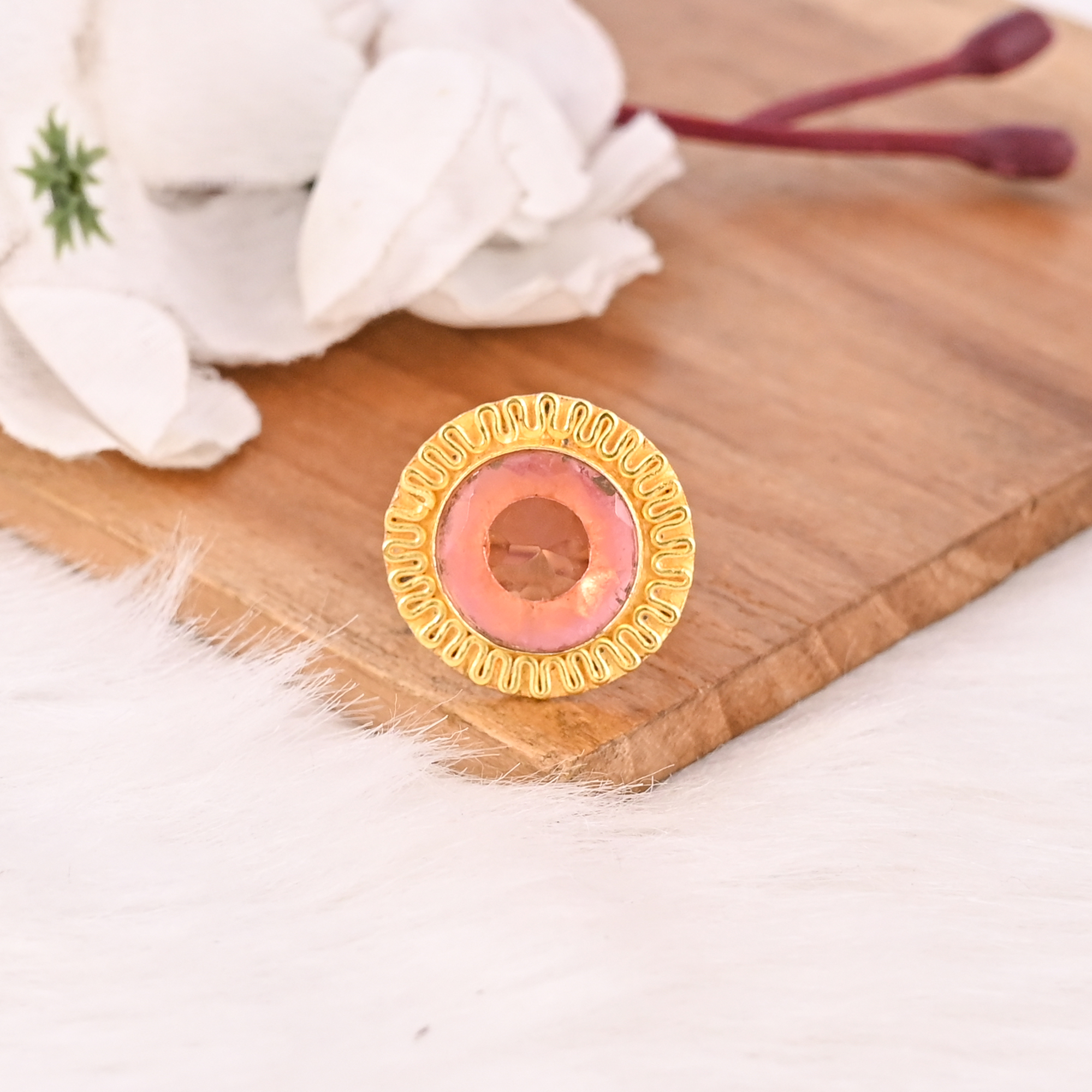 Pink Tourmaline Hydro Ring Handmade Adjustable Fashion Jewelry for Women