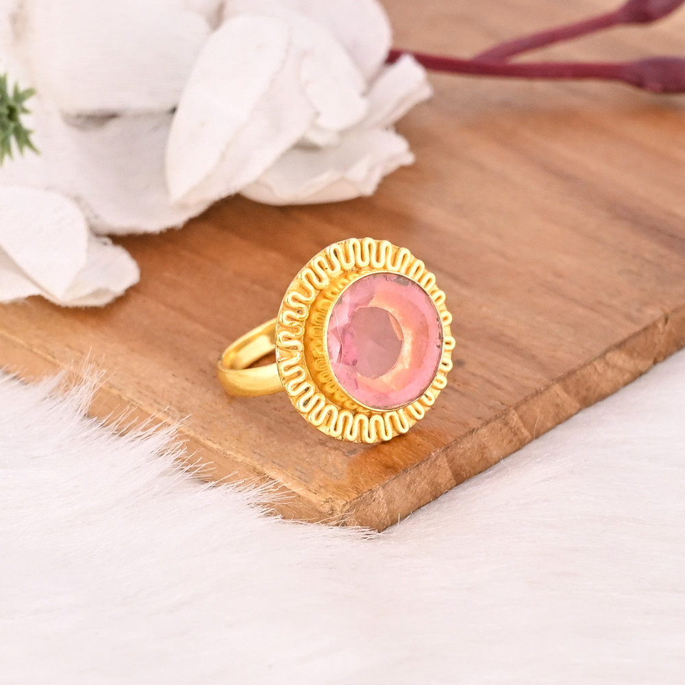Image of Pink Tourmaline Hydro Ring Handmade Adjustable Fashion Jewelry for Women
