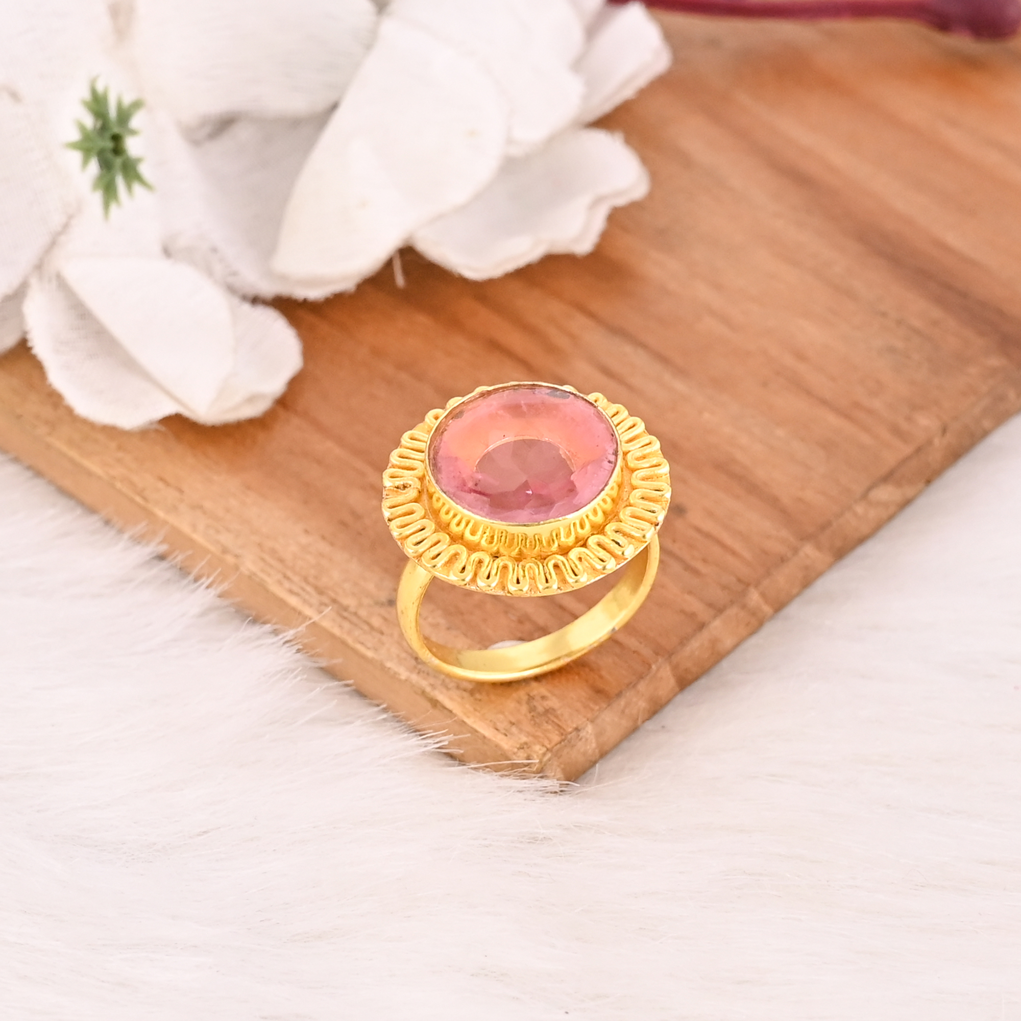 Pink Tourmaline Hydro Ring Handmade Adjustable Fashion Jewelry for Women