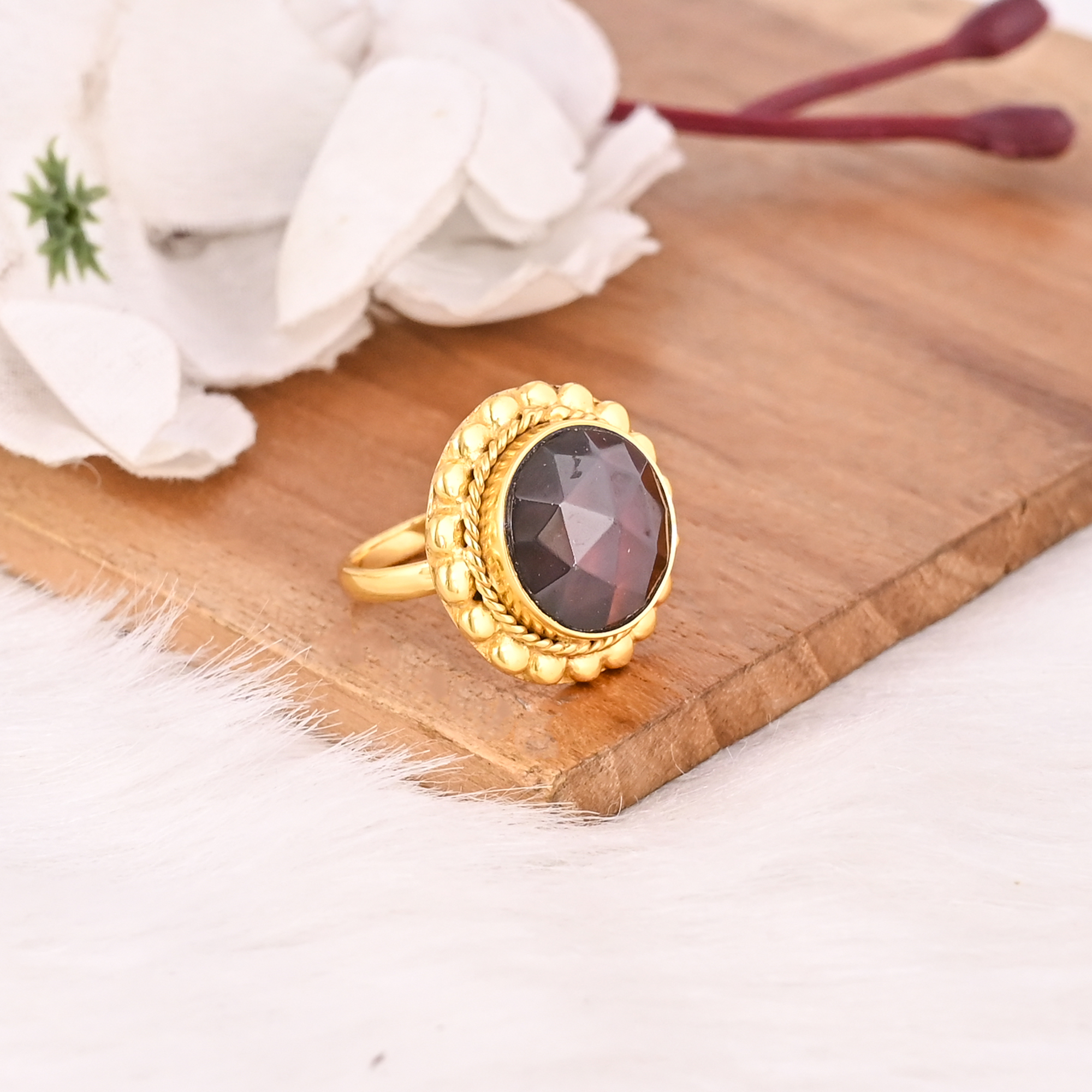 Classic Garnet Hydro Stylish Ring for Women Elegant Fashion Gemstone Jewelry