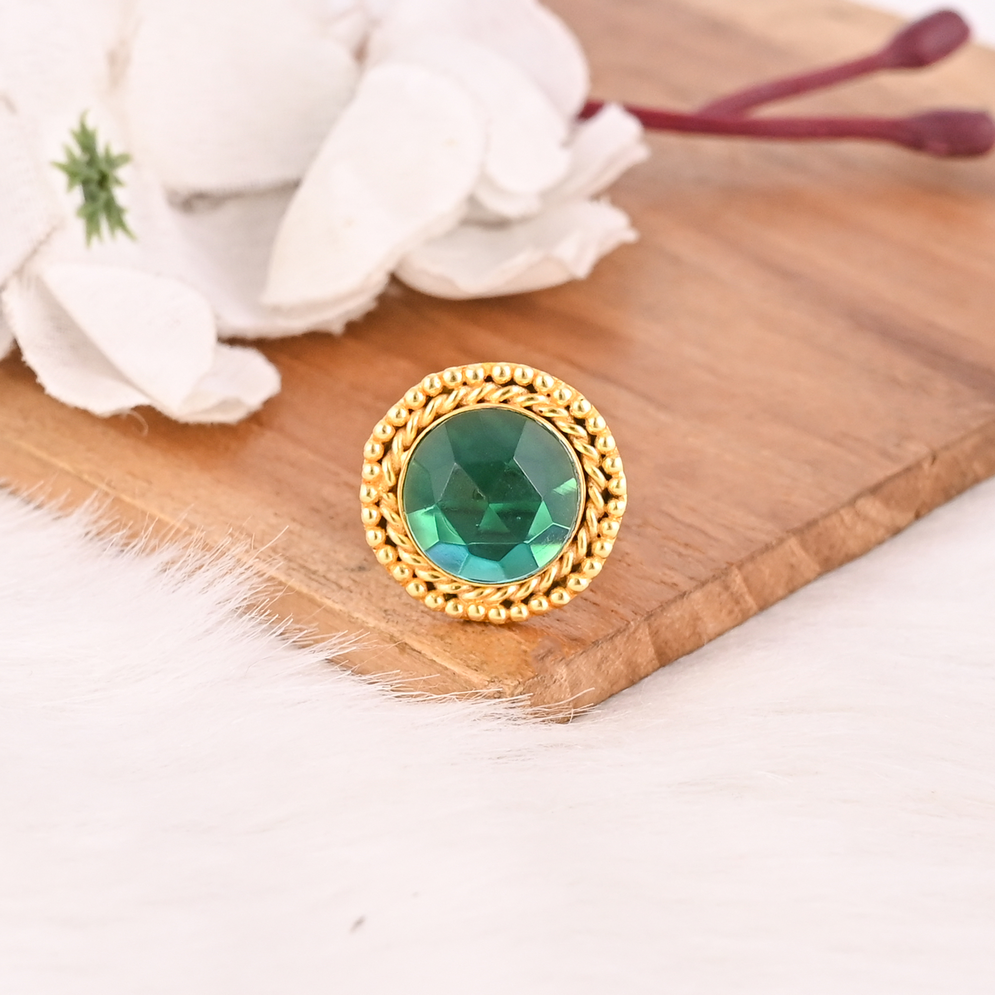 Designer Apatite Hydro Brass Ring Handmade Gemstone Jewelry for Women