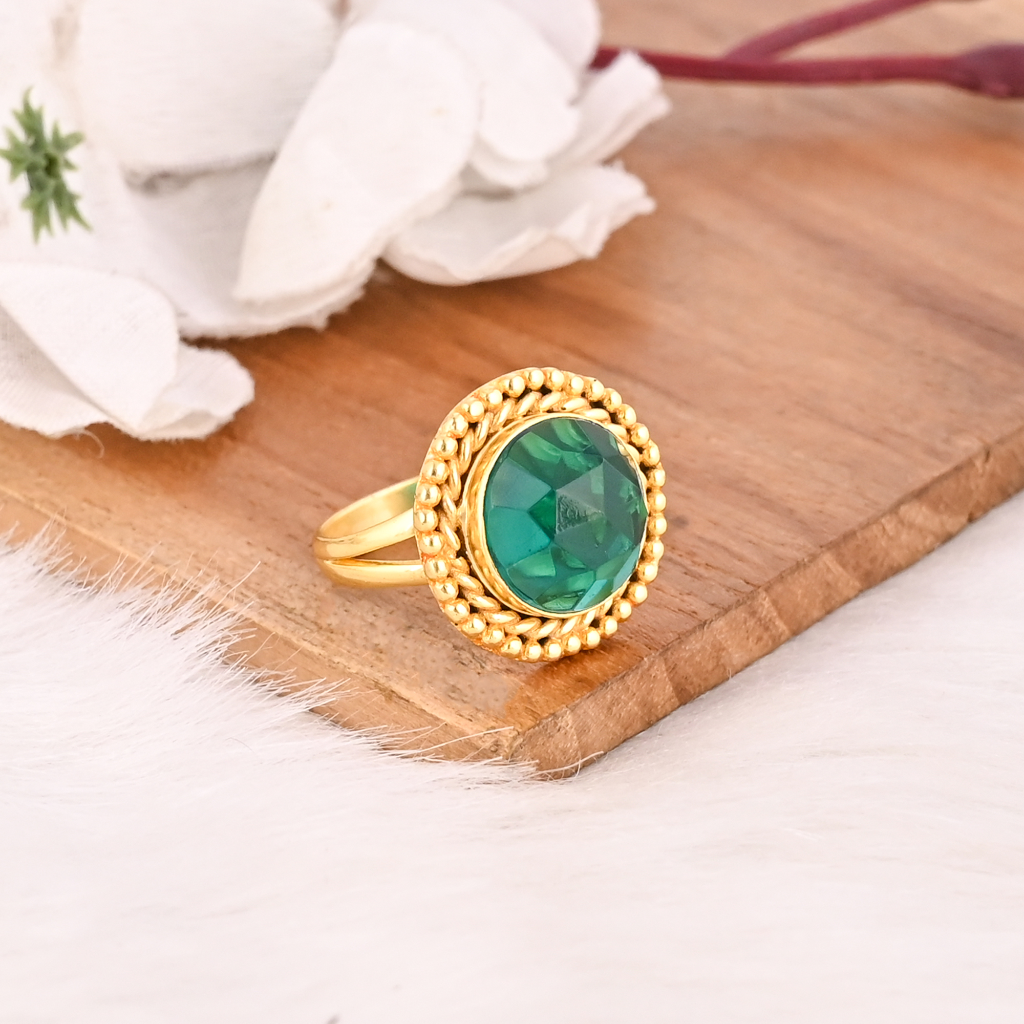 Designer Apatite Hydro Brass Ring Handmade Gemstone Jewelry for Women