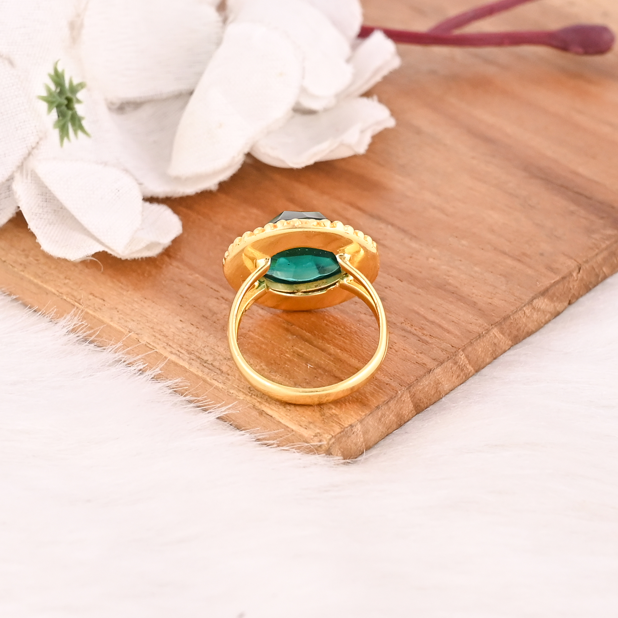 Designer Apatite Hydro Brass Ring Handmade Gemstone Jewelry for Women