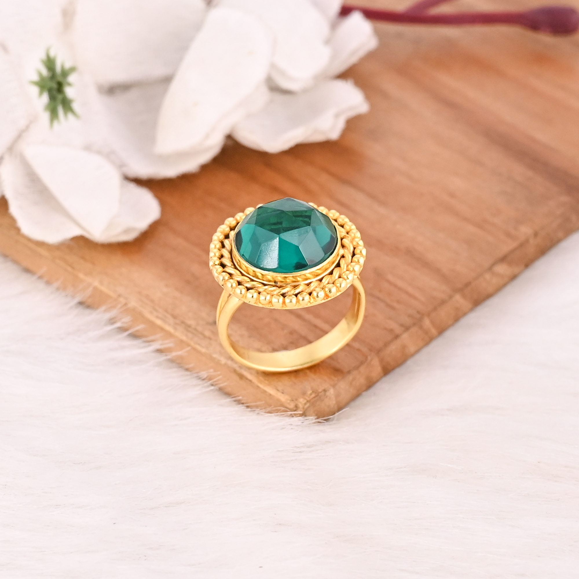 Designer Apatite Hydro Brass Ring Handmade Gemstone Jewelry for Women