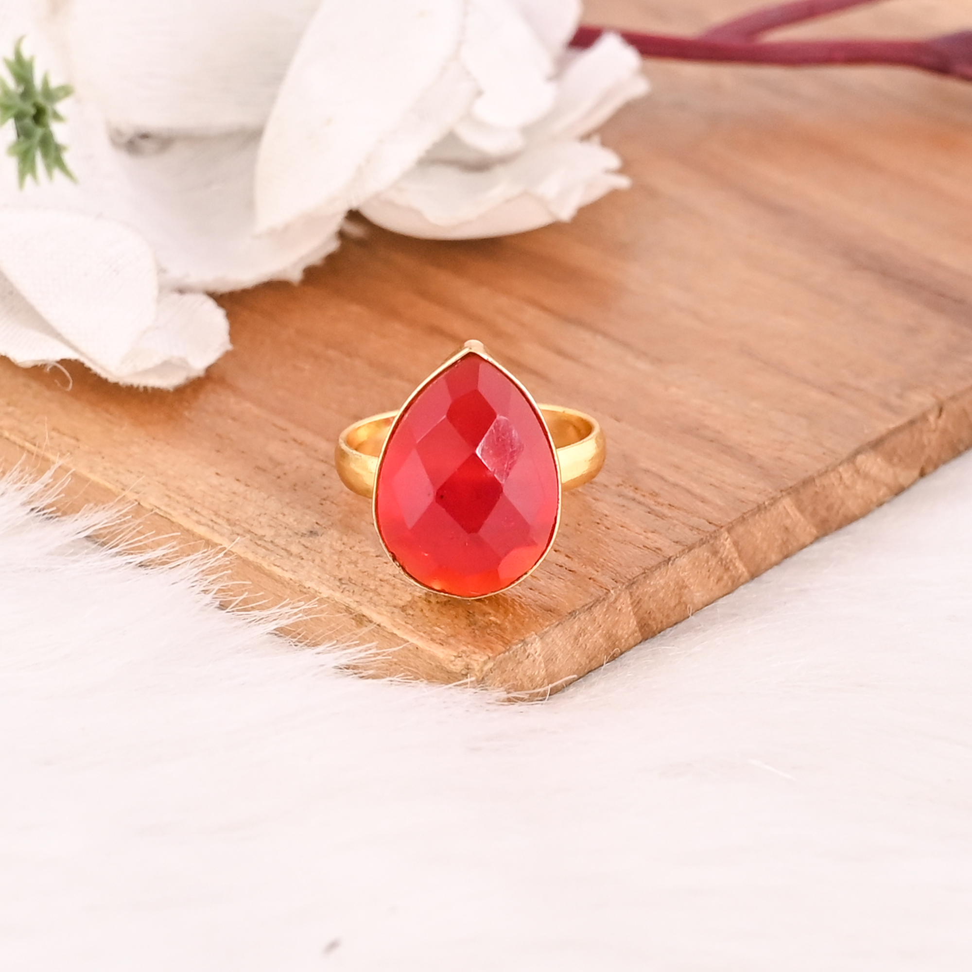 Adjustable Garnet Hydro Brass ring Gemstone Jewelry for Women