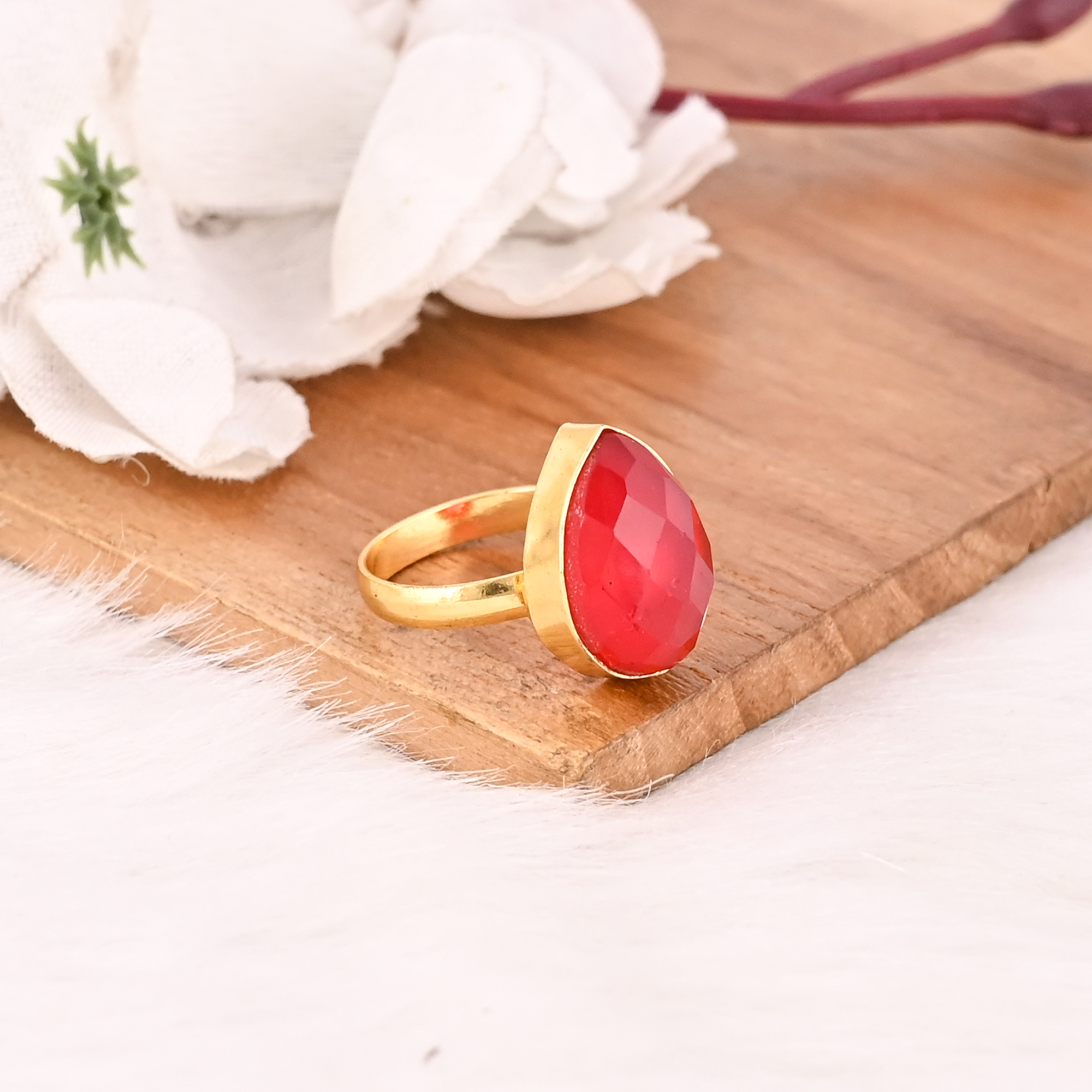 Adjustable Garnet Hydro Brass ring Gemstone Jewelry for Women