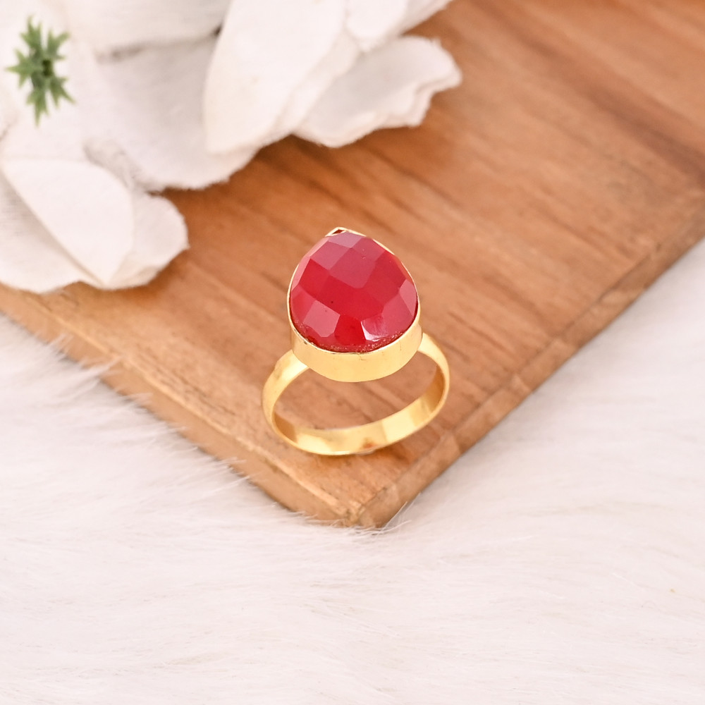 Image of Adjustable Garnet Hydro Brass ring Gemstone Jewelry for Women