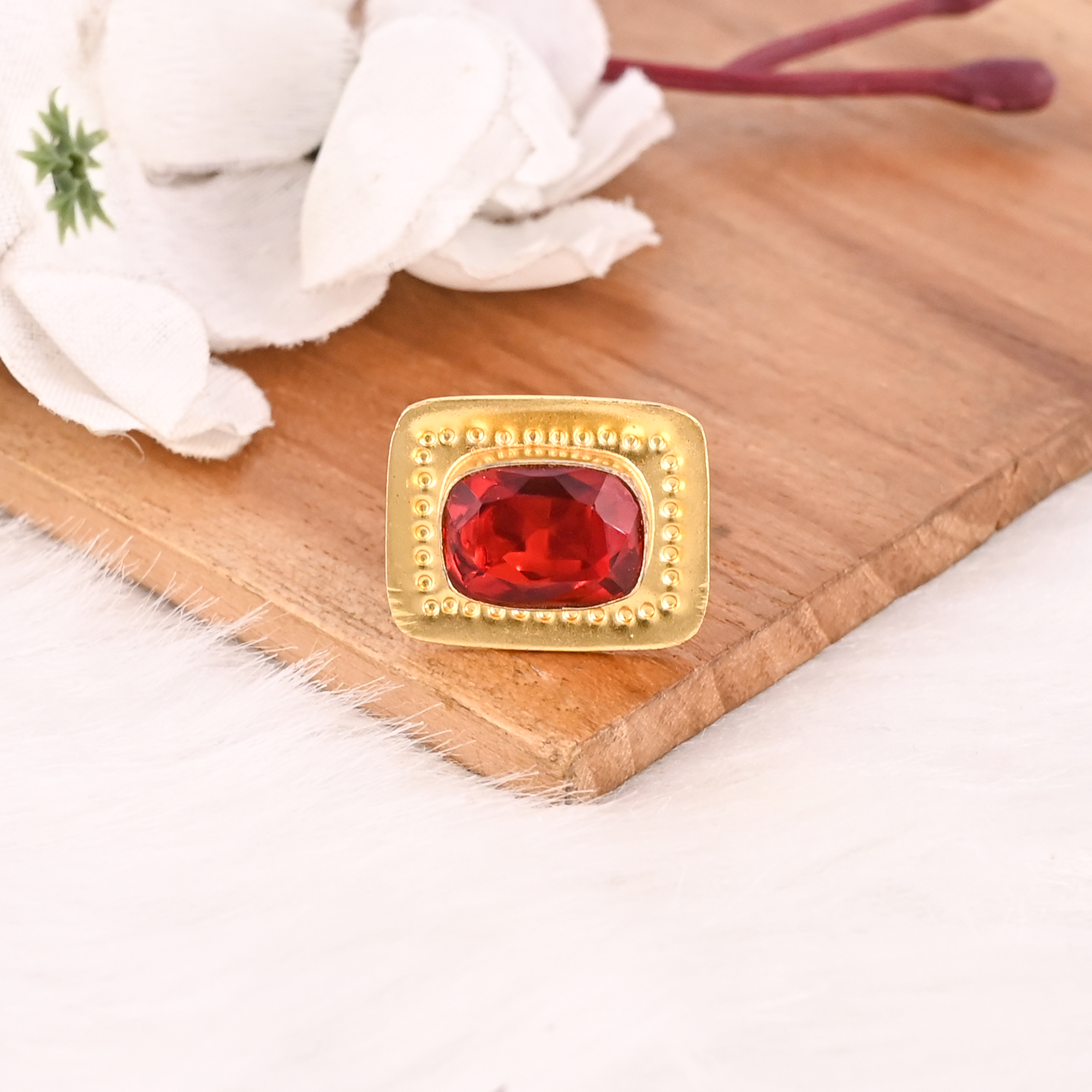 Classic Red Garnet Hydro Elegant Ring Handmade Gemstone Jewelry for Women