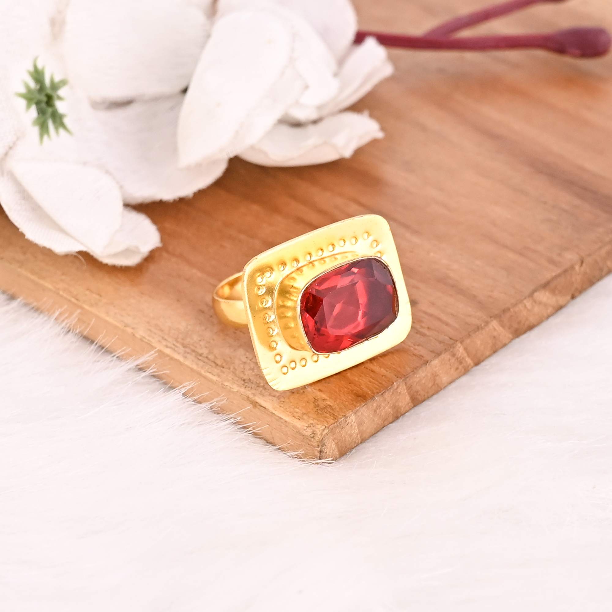 Classic Red Garnet Hydro Elegant Ring Handmade Gemstone Jewelry for Women