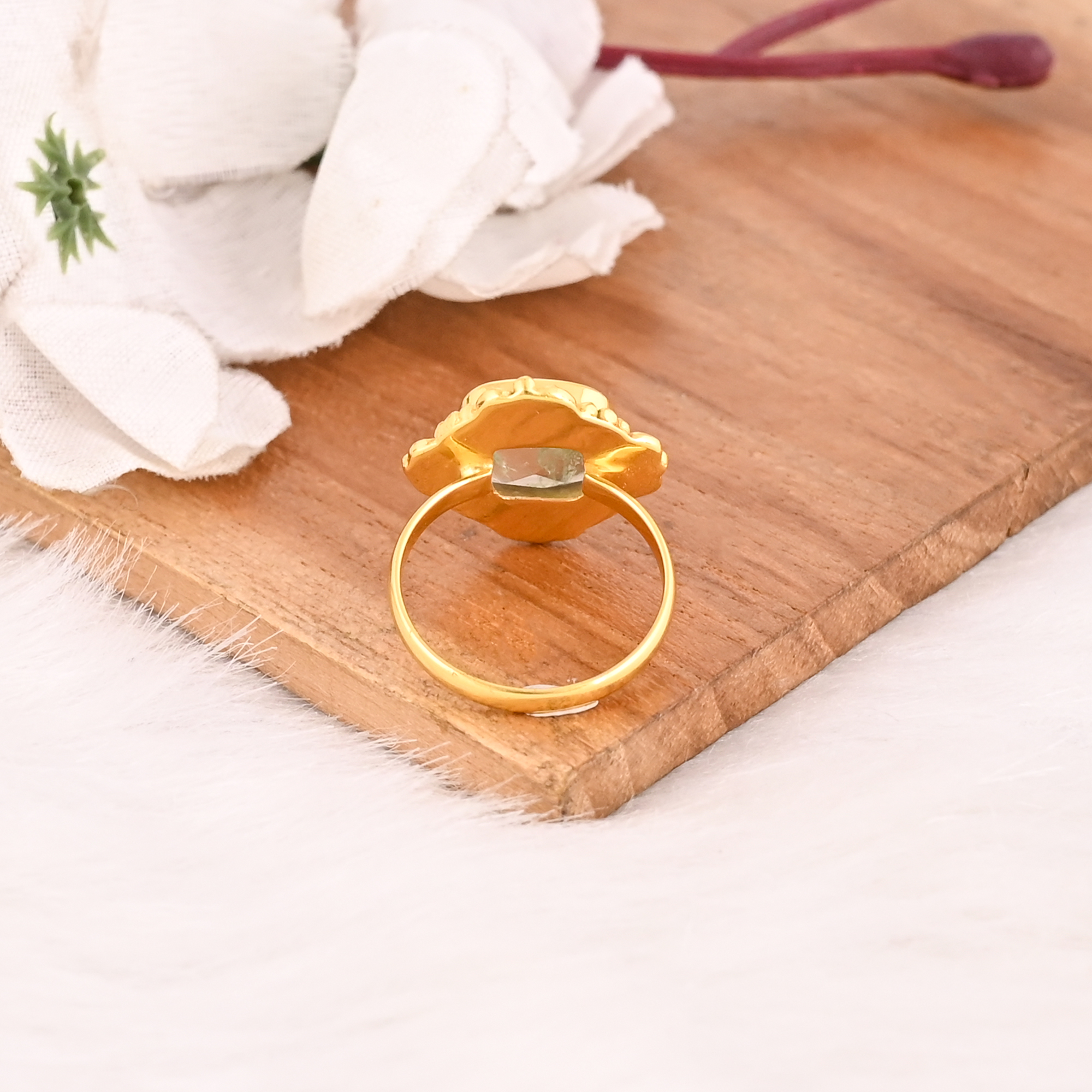 Fashion Aqua Crackle Glass Ring Handmade Gemstone Brass Jewelry for Women