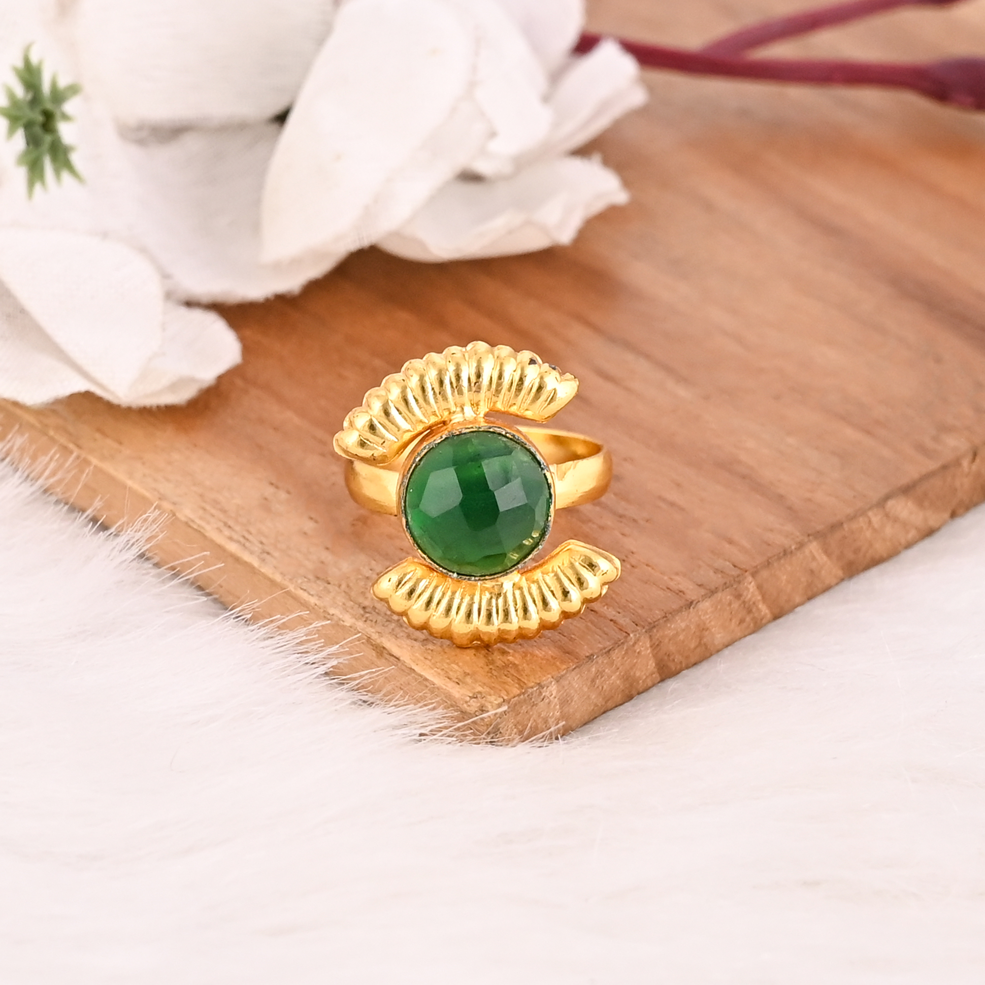 Handmade Green Hydro Brass Ring Adjustable Fashion Gemstone Jewelry for Women