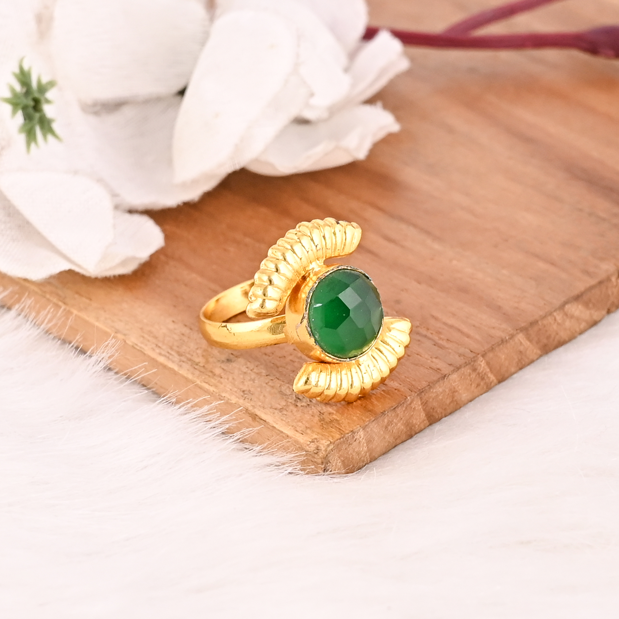 Handmade Green Hydro Brass Ring Adjustable Fashion Gemstone Jewelry for Women