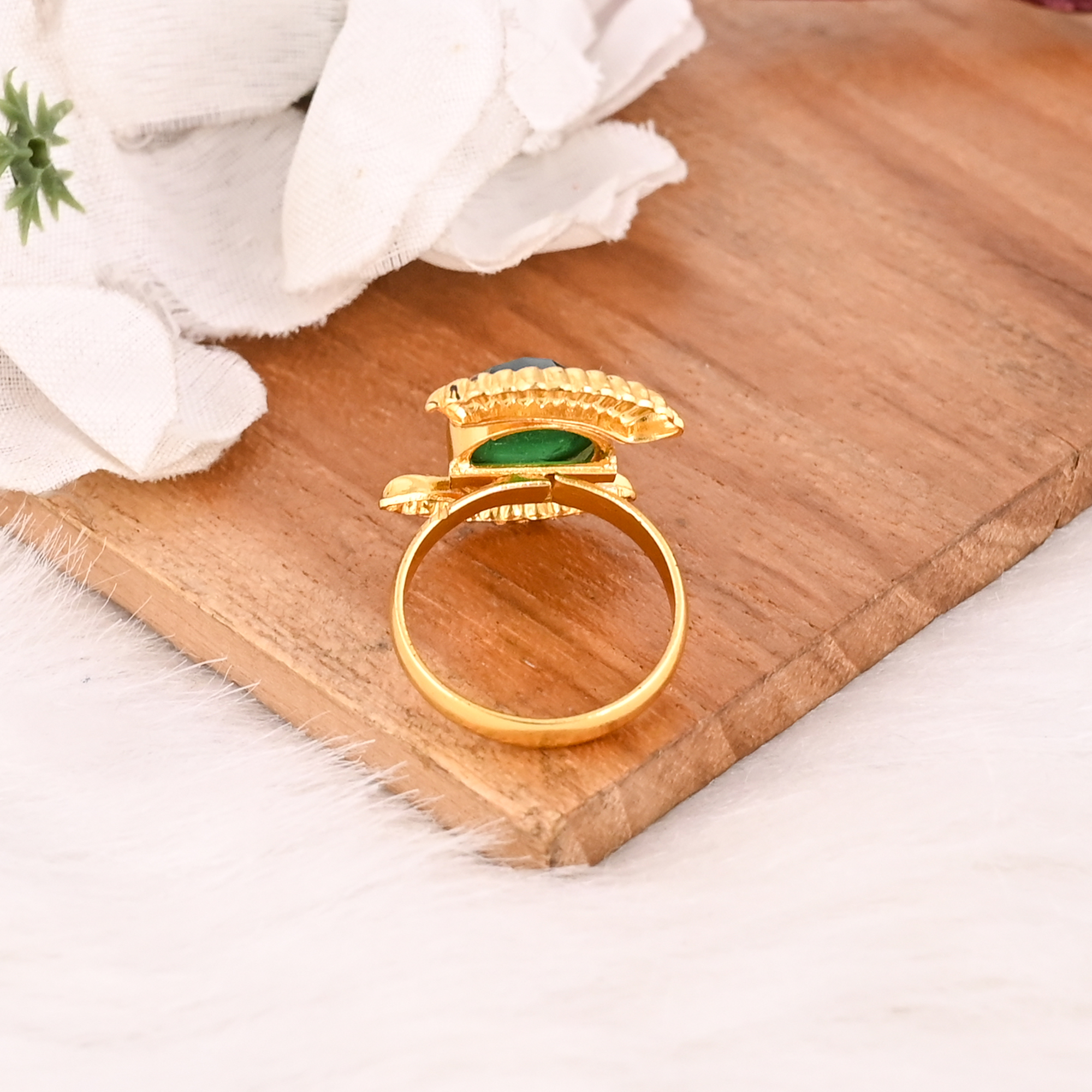 Handmade Green Hydro Brass Ring Adjustable Fashion Gemstone Jewelry for Women