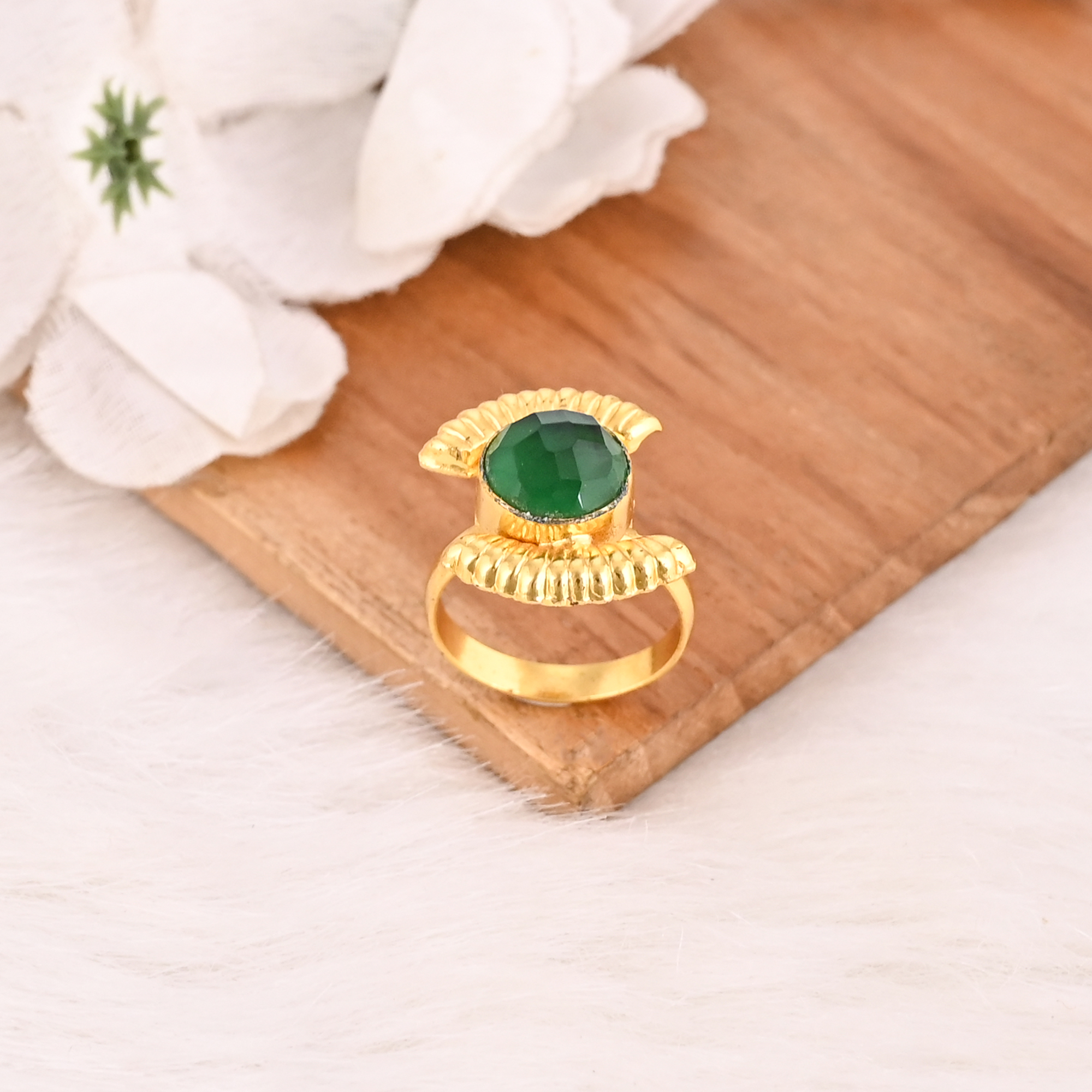Handmade Green Hydro Brass Ring Adjustable Fashion Gemstone Jewelry for Women