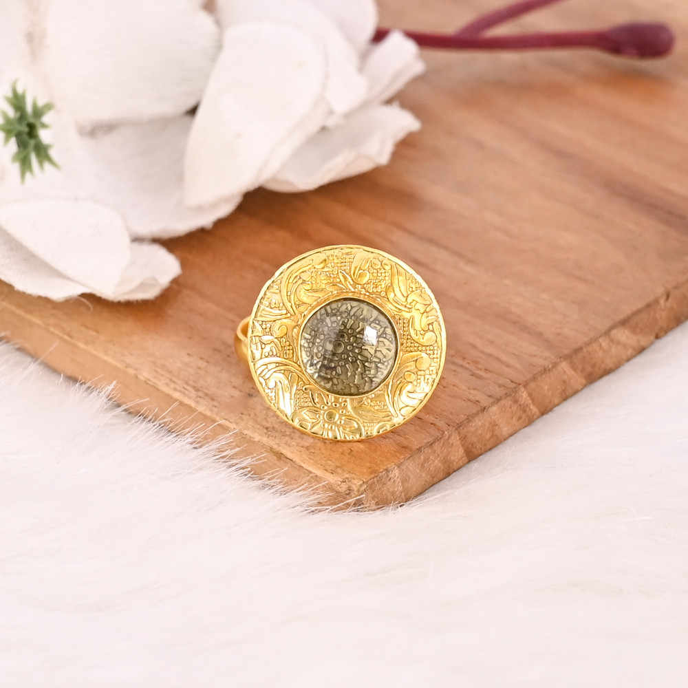 Image of Adjustable Vintage Style Green Amethyst Ring Handmade Gemstone Fashion Jewelry for Women