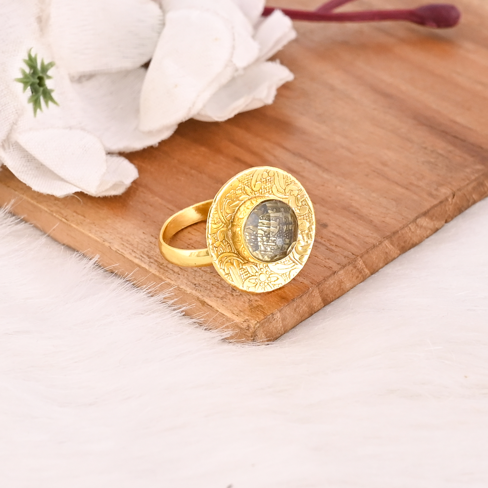 Adjustable Vintage Style Green Amethyst Ring Handmade Gemstone Fashion Jewelry for Women