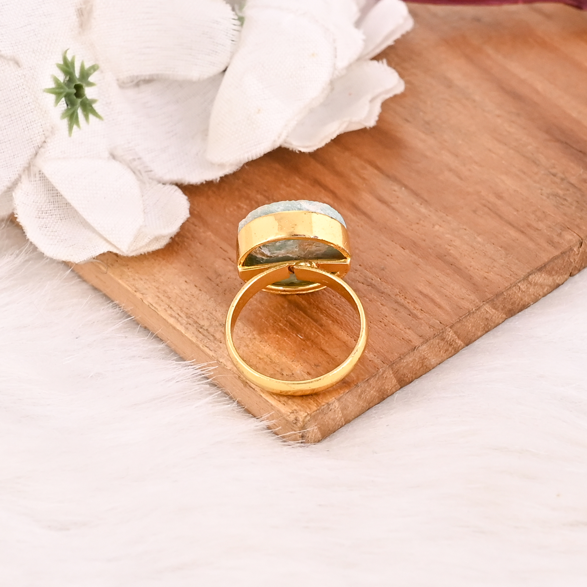 Handmade Adjustable Amazonite Brass Ring Gemstone Jewelry for Women