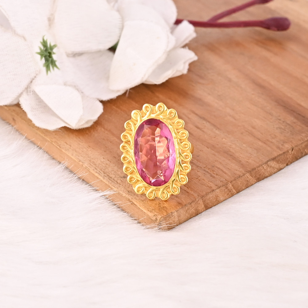 Image of Sparkling Pink Tourmaline Hydro Stylish Ring Handmade Gemstone Jewelry for Women