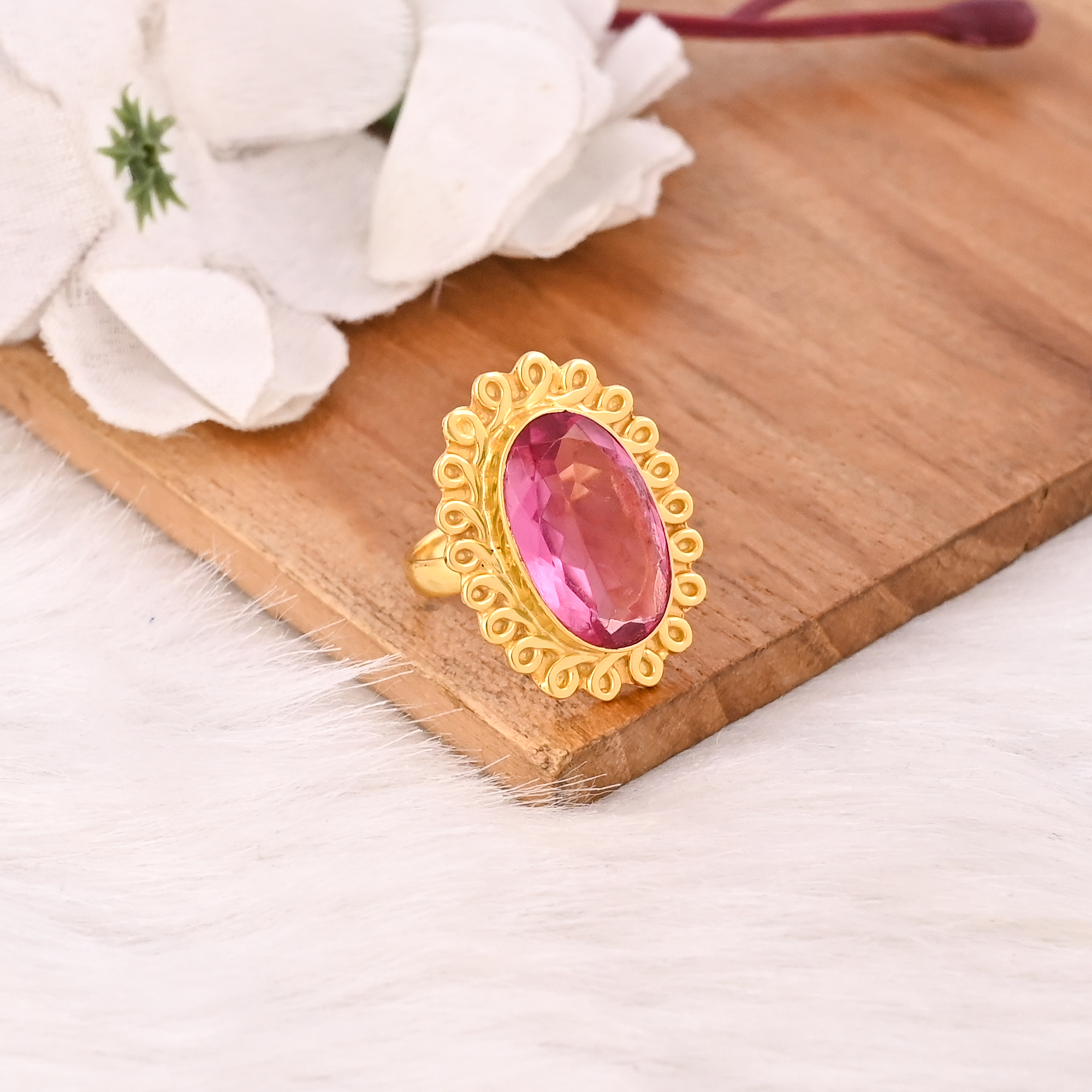 Sparkling Pink Tourmaline Hydro Stylish Ring Handmade Gemstone Jewelry for Women