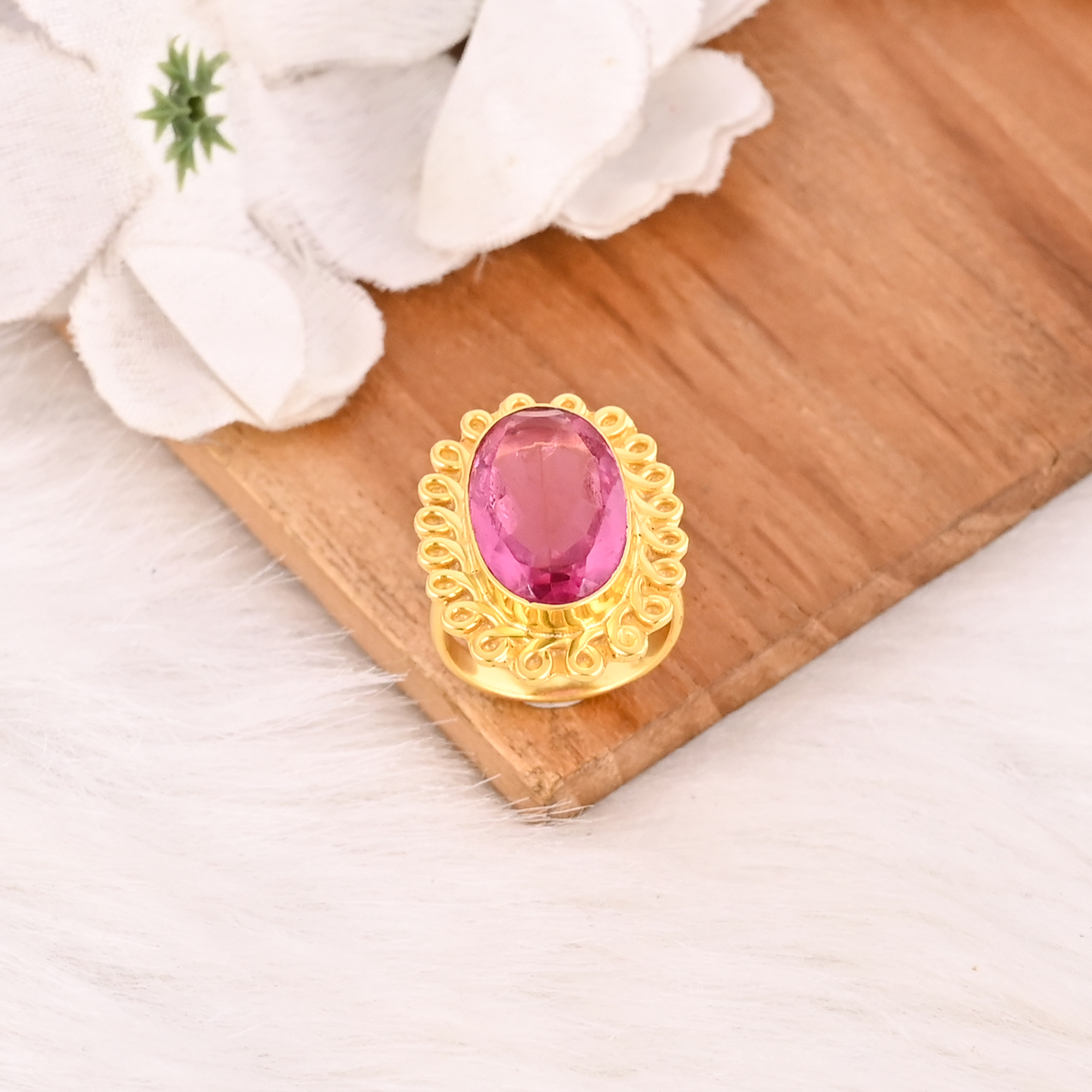 Sparkling Pink Tourmaline Hydro Stylish Ring Handmade Gemstone Jewelry for Women