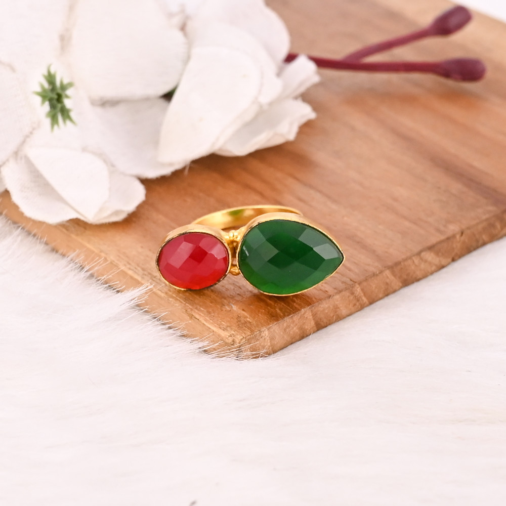 Image of Classic Nano Garnet Hydro &amp; Green Hydro Two Stone Ring Handmade Gemstone Jewelry for Women