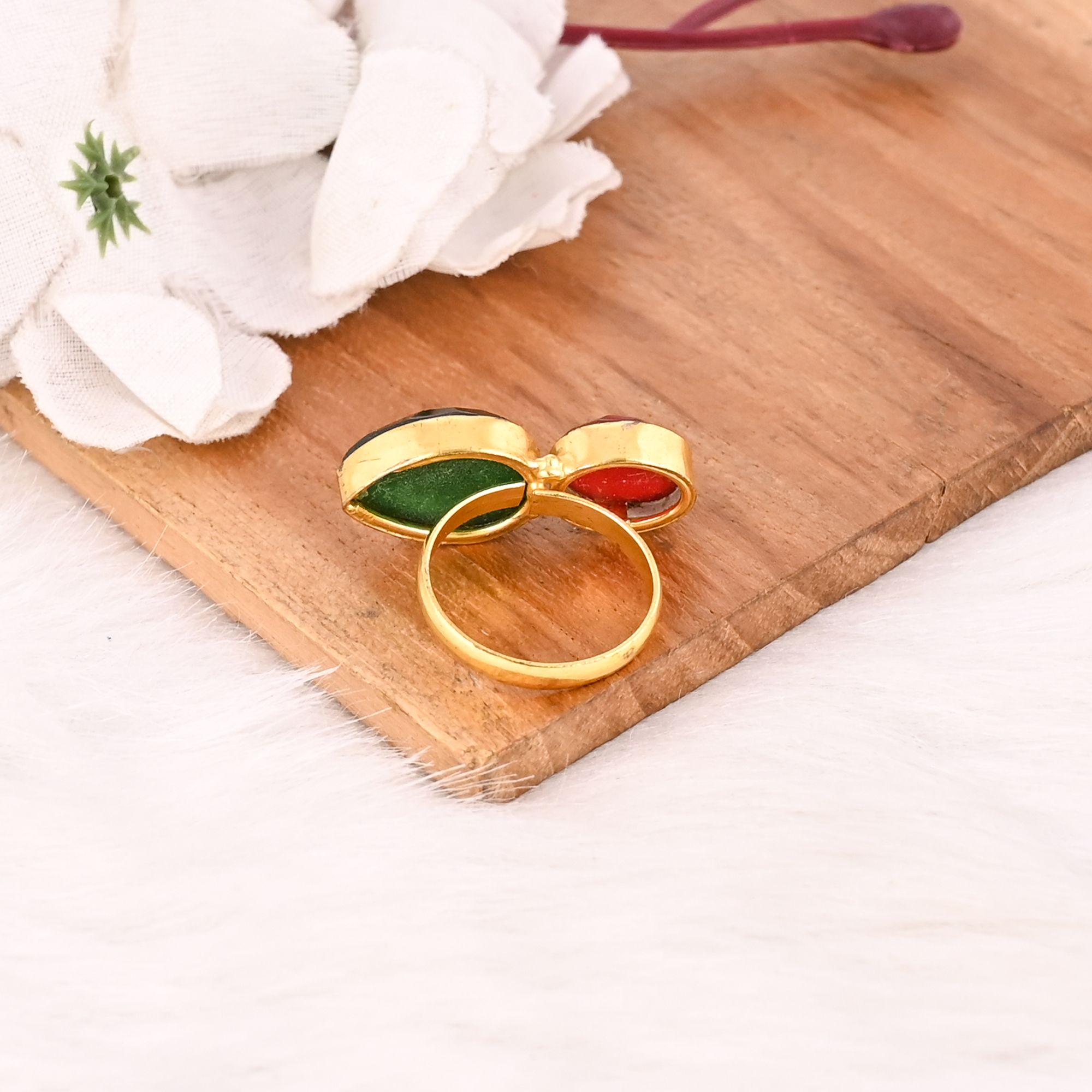 Classic Nano Garnet Hydro  Green Hydro Two Stone Ring Handmade Gemstone Jewelry for Women