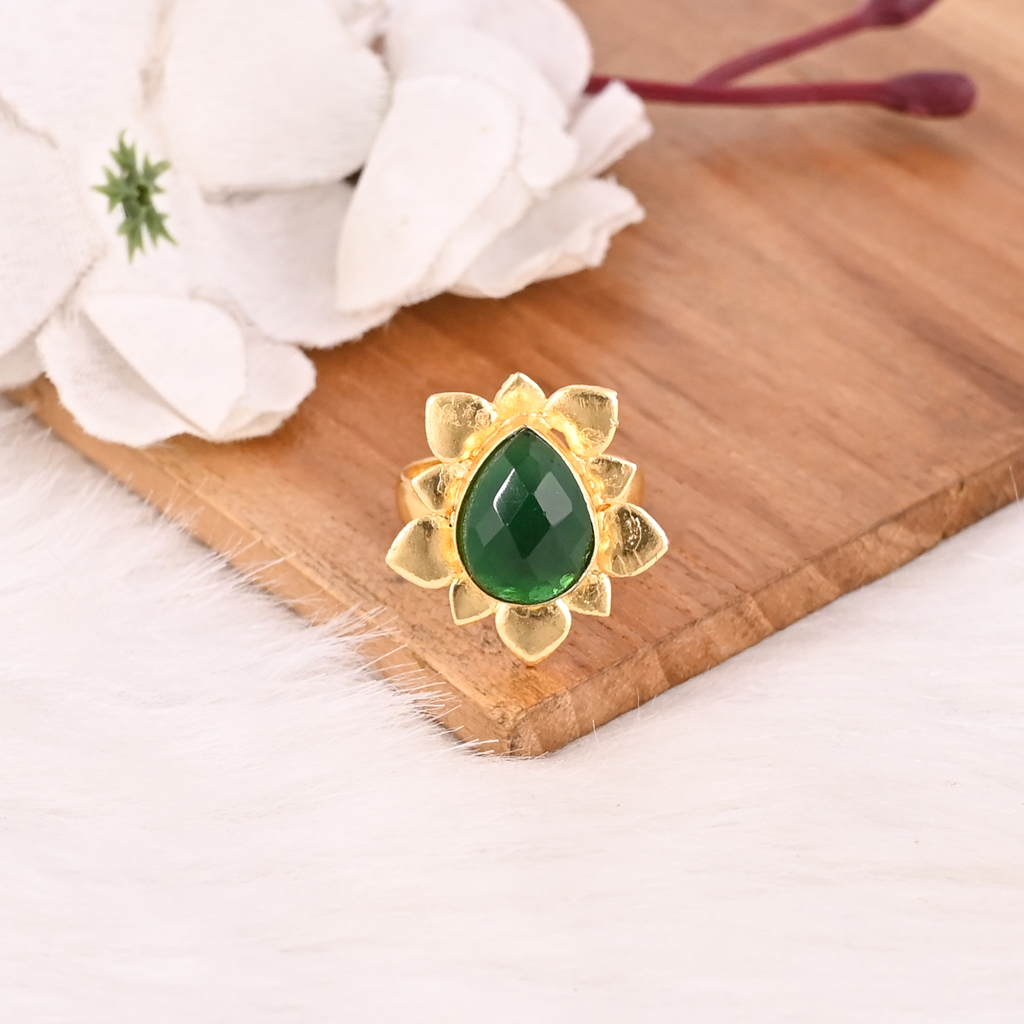 Designer Green Hydro Fashion Ring Handmade Gemstone Jewelry for Women