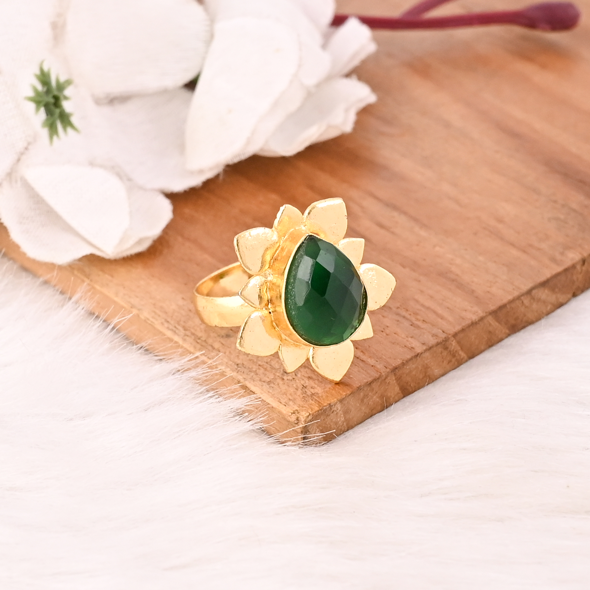 Designer Green Hydro Fashion Ring Handmade Gemstone Jewelry for Women