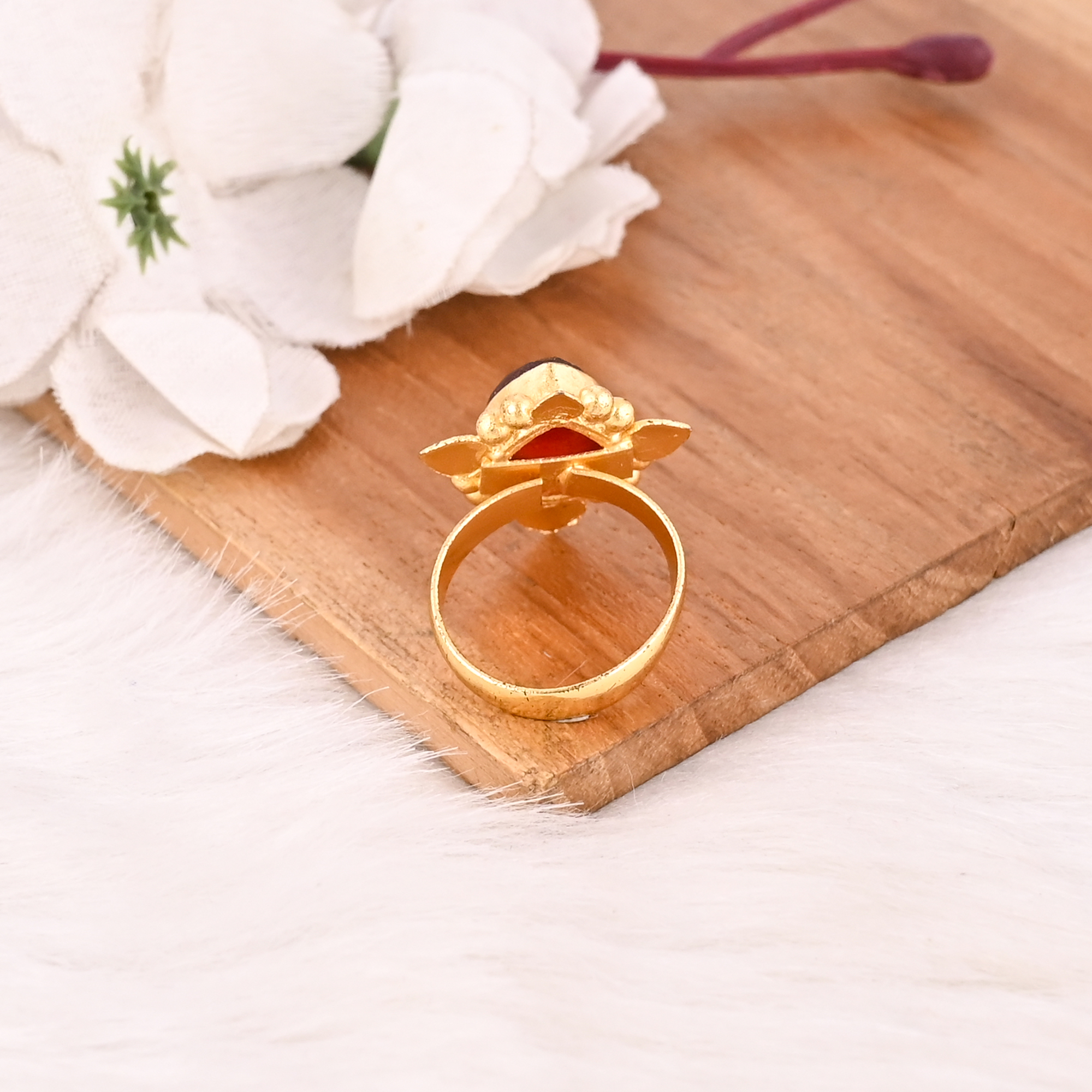 Elegant Hydro Nano Garnet Brass Ring Handmade Adjustable Fashion Ring