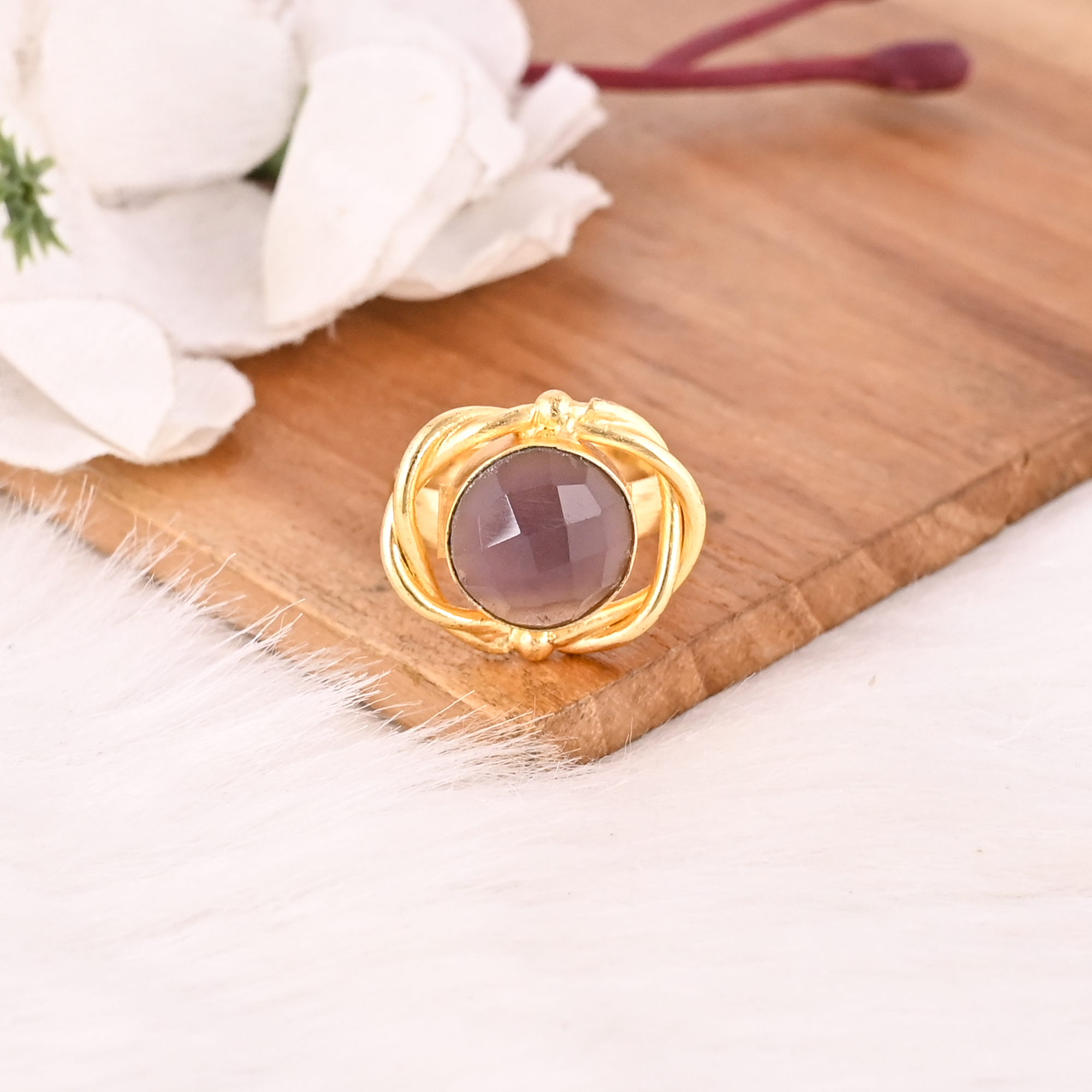 Natural Rose Quartz Gemstone Ring for Women Adjustable Fashion Jewelry for Women
