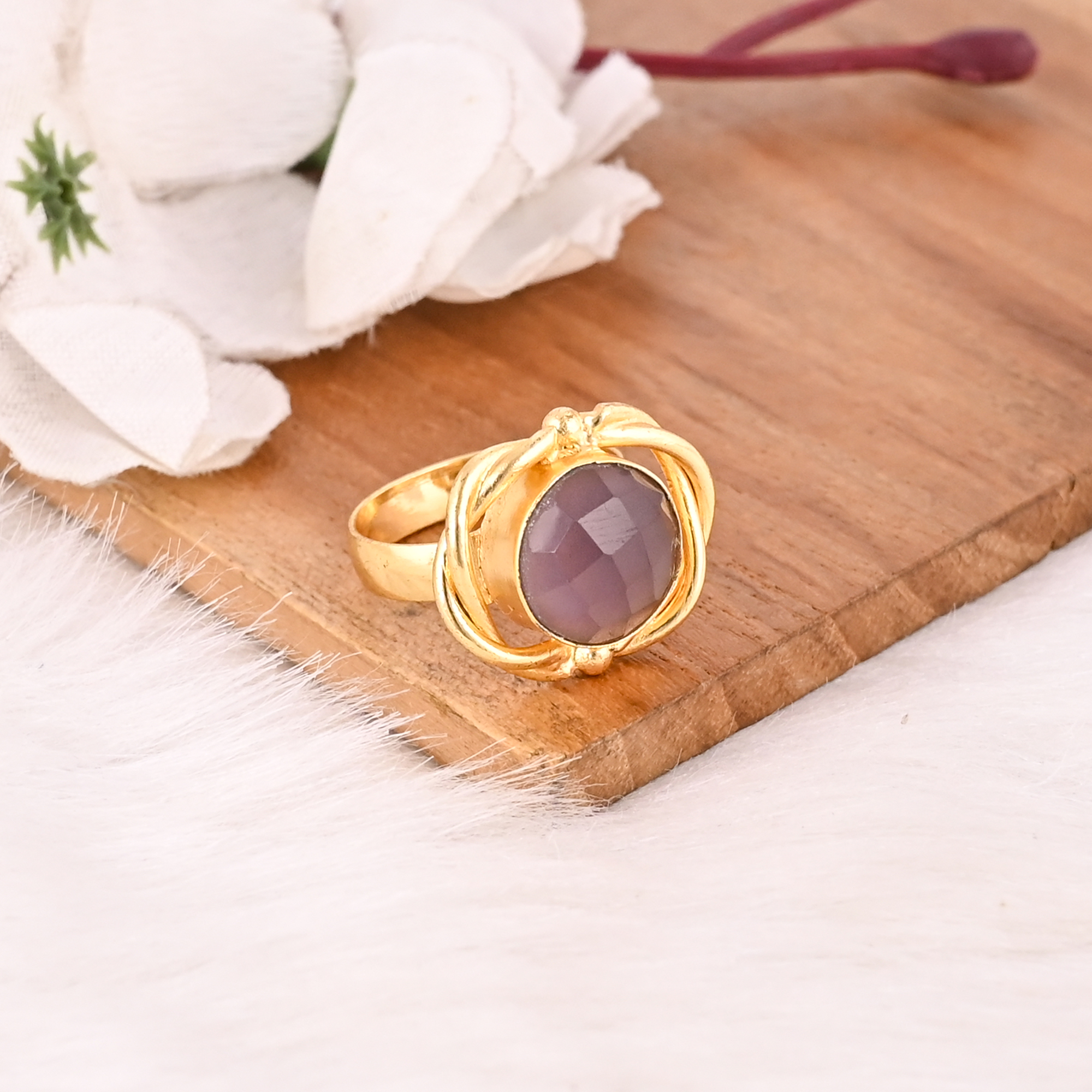 Natural Rose Quartz Gemstone Ring for Women Adjustable Fashion Jewelry for Women