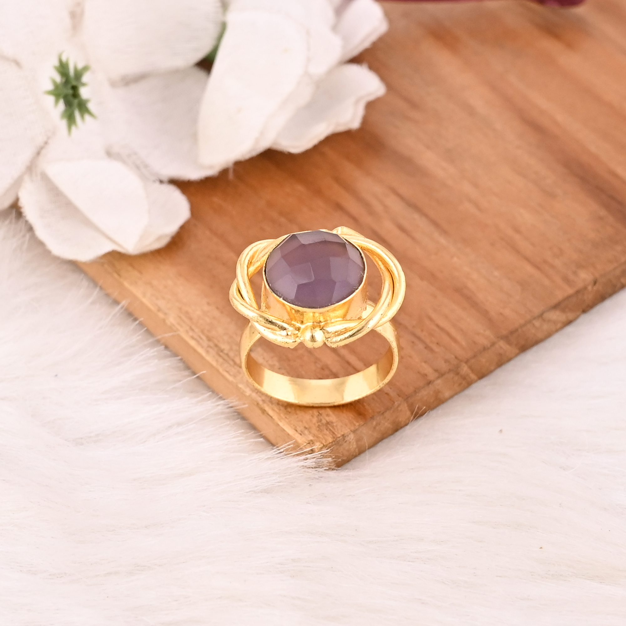 Natural Rose Quartz Gemstone Ring for Women Adjustable Fashion Jewelry for Women