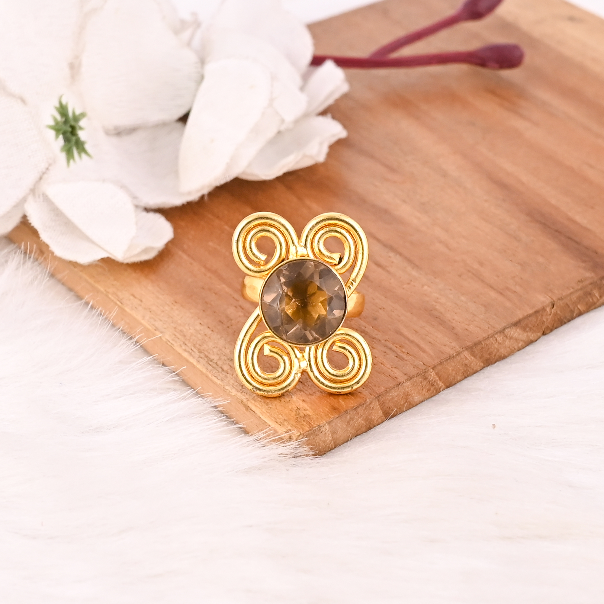Smoky Hydro Fashion Ring Handmade Gemstone Jewelry for Women