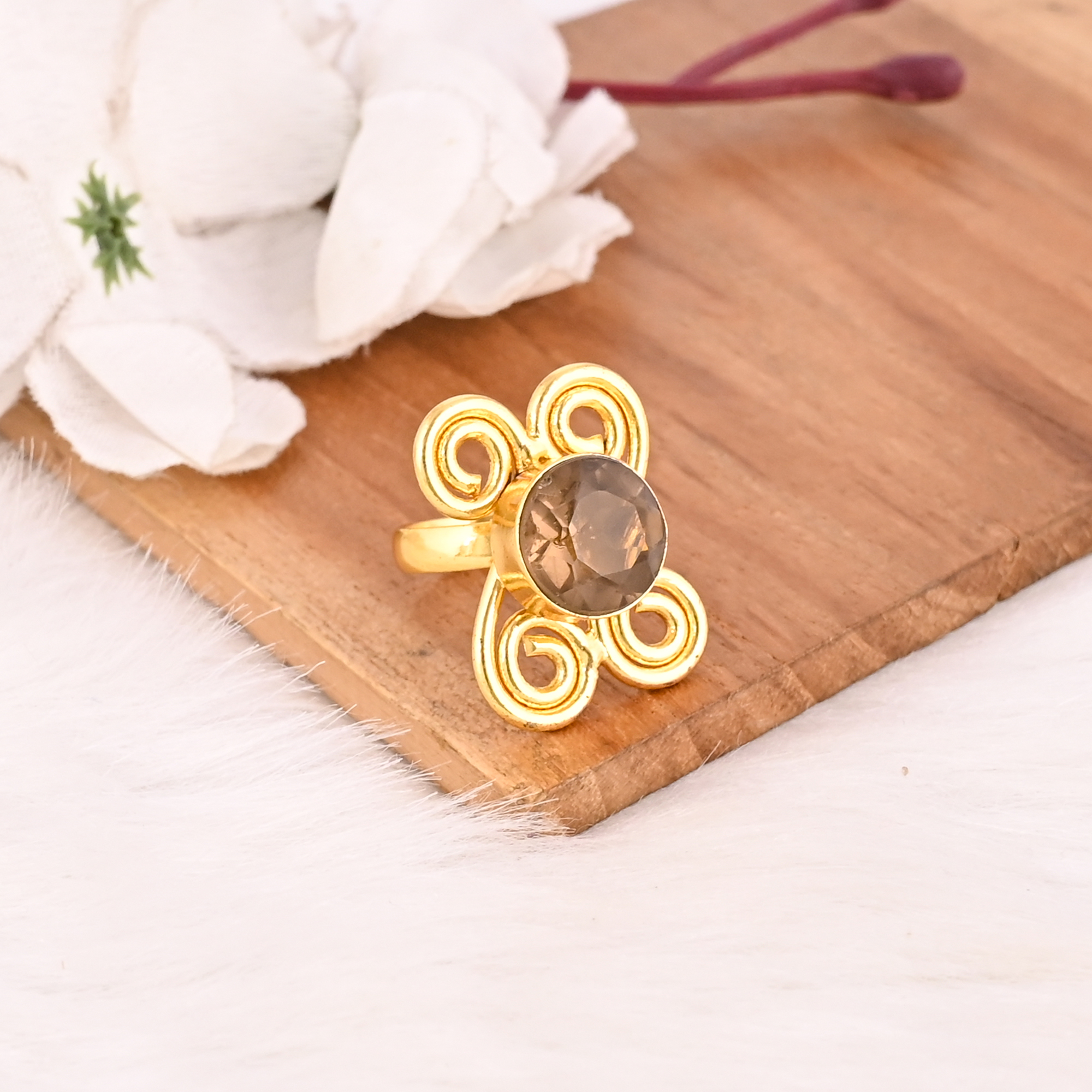 Smoky Hydro Fashion Ring Handmade Gemstone Jewelry for Women