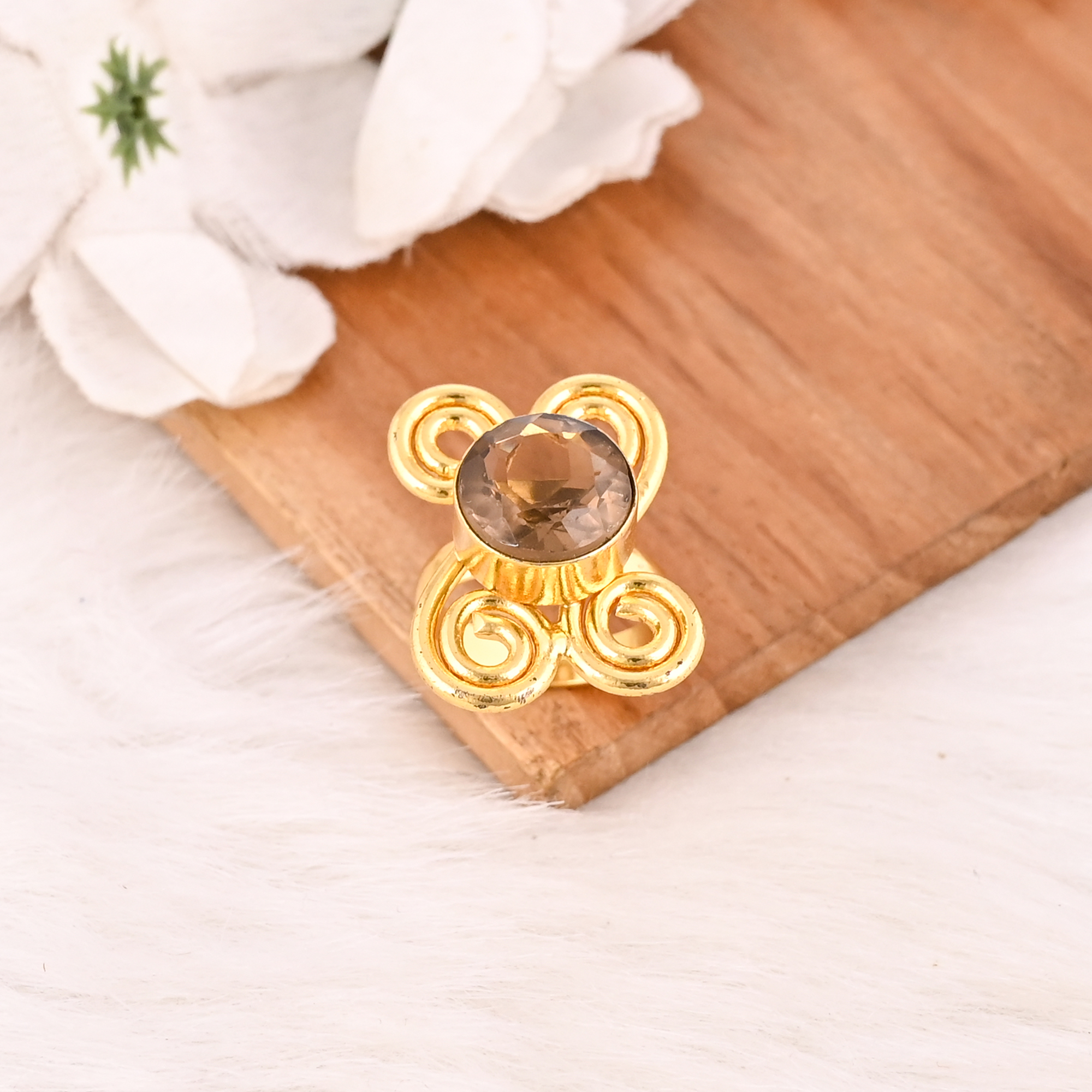 Smoky Hydro Fashion Ring Handmade Gemstone Jewelry for Women