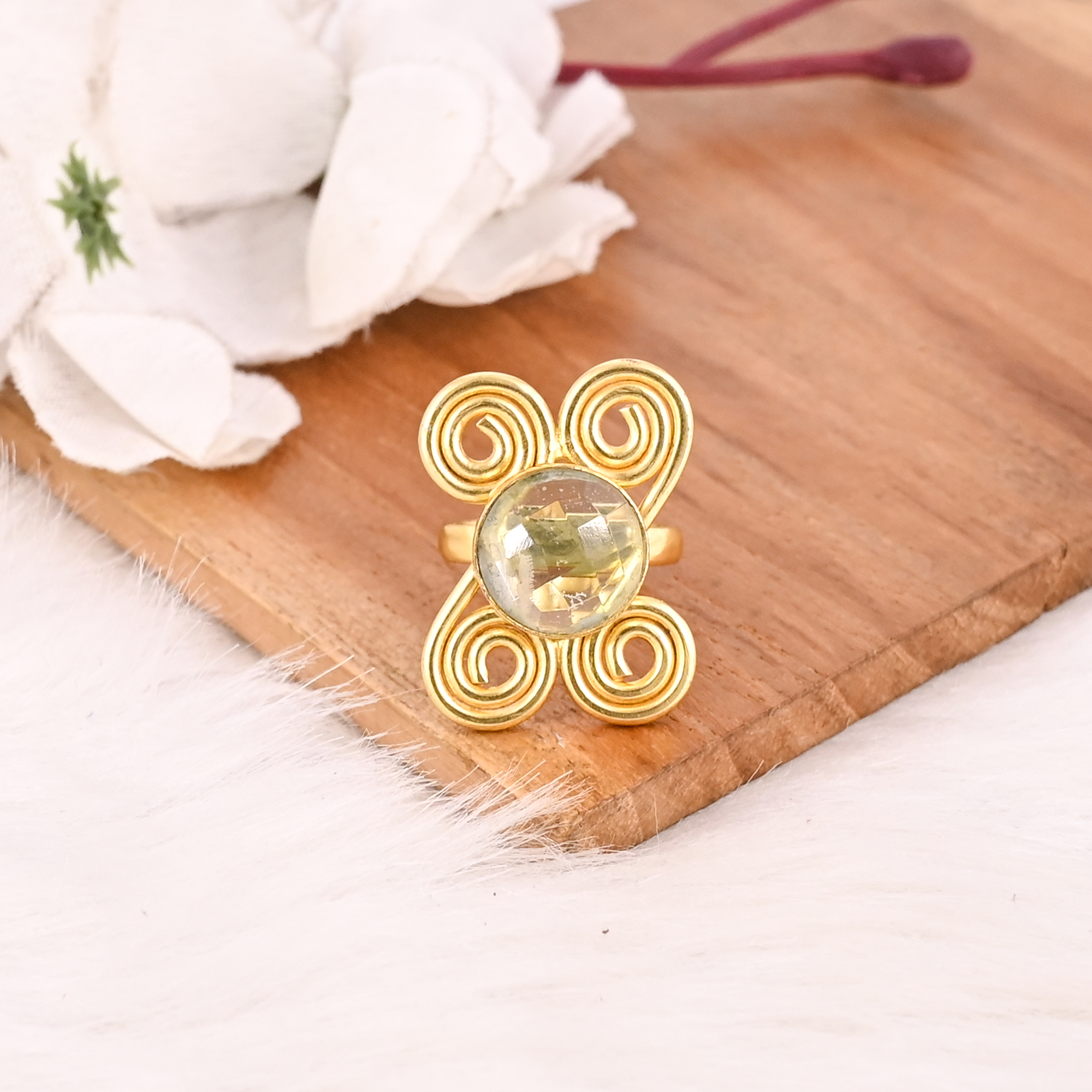 Handmade Aqua Crackle Glass Ring Designer Jewelry for Women