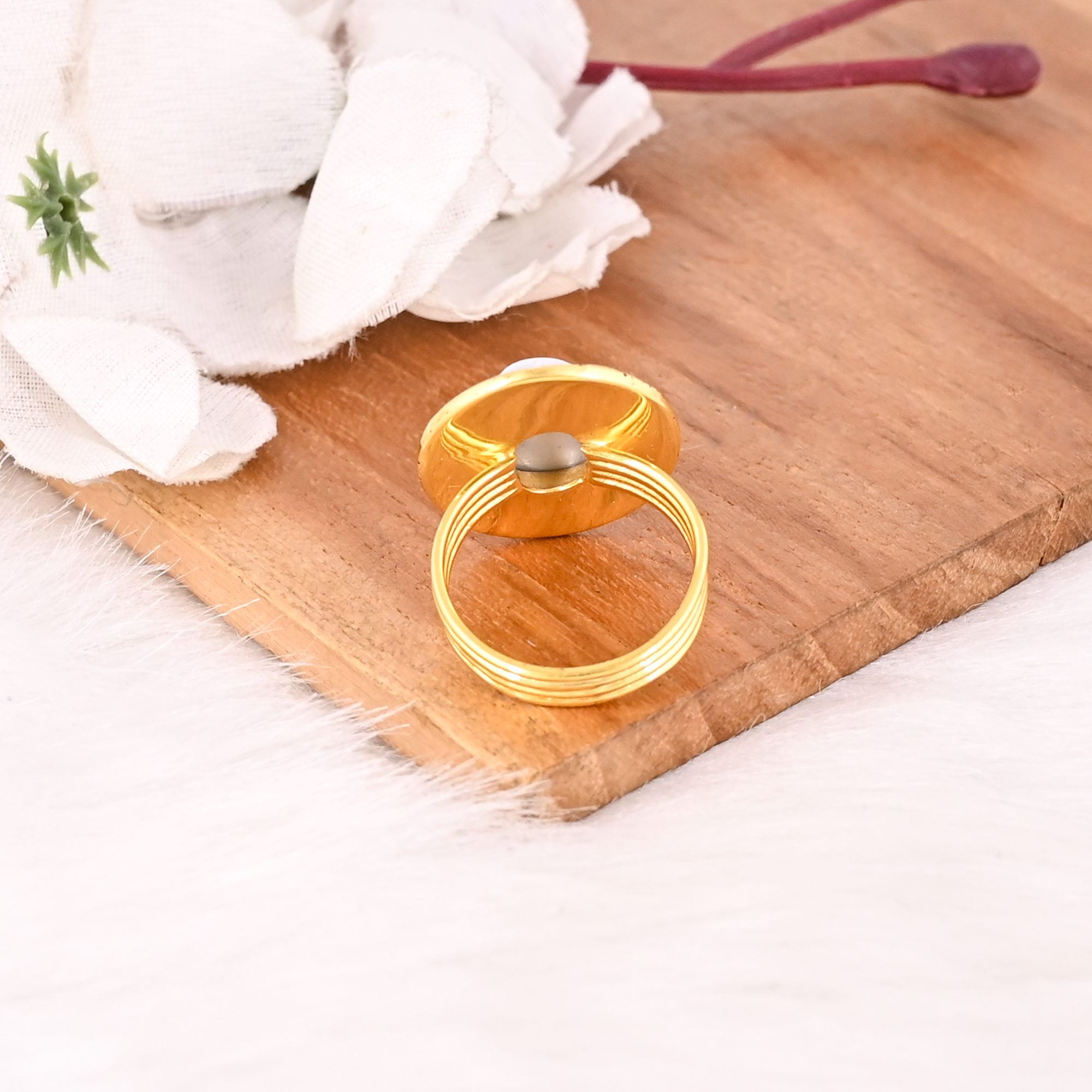 Blue Lace Agate Natural Stone Brass Ring for Women Gold Plated Fashion Jewelry