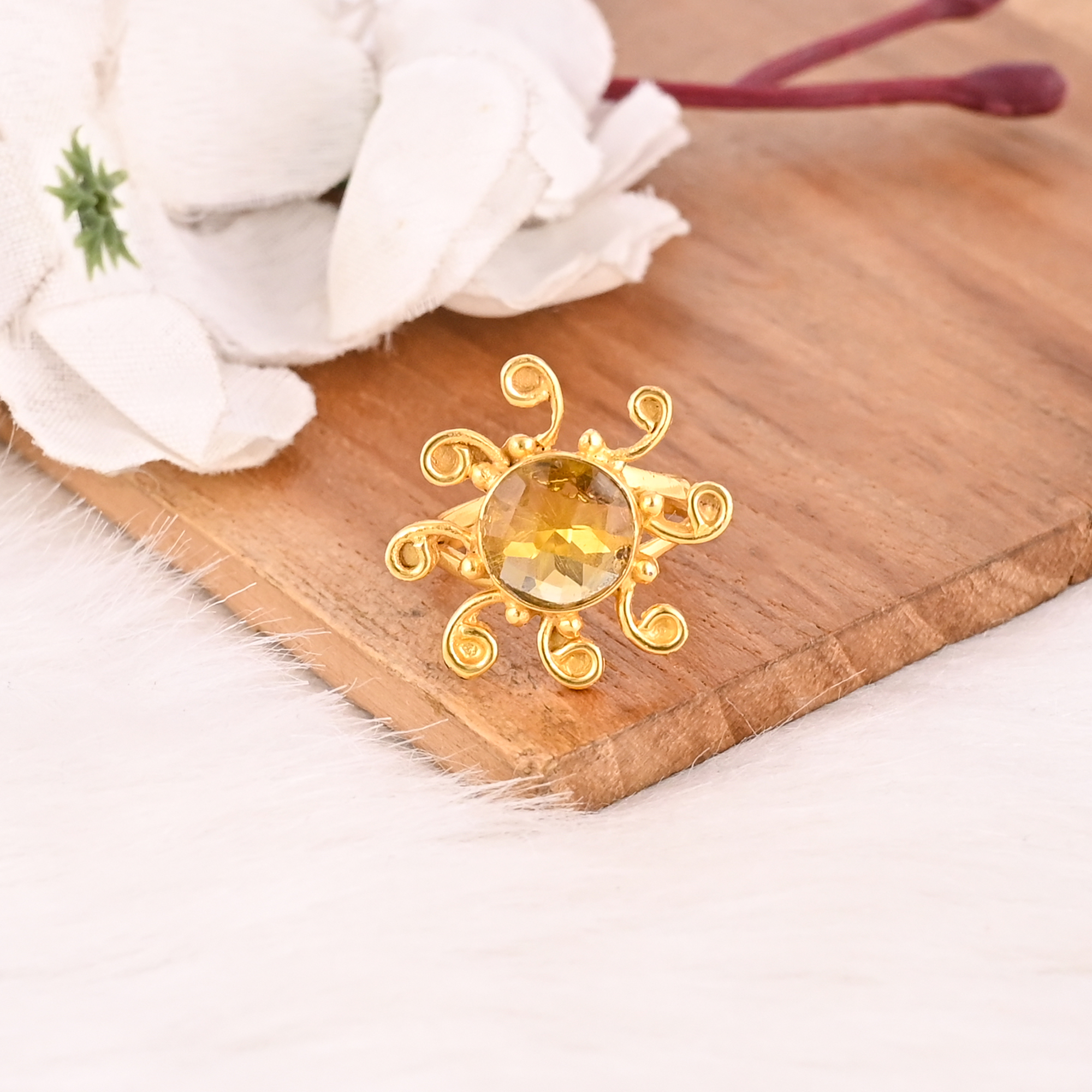 Natural Lemon Quartz Ring Handmade Gemstone Stylish Jewelry for Women